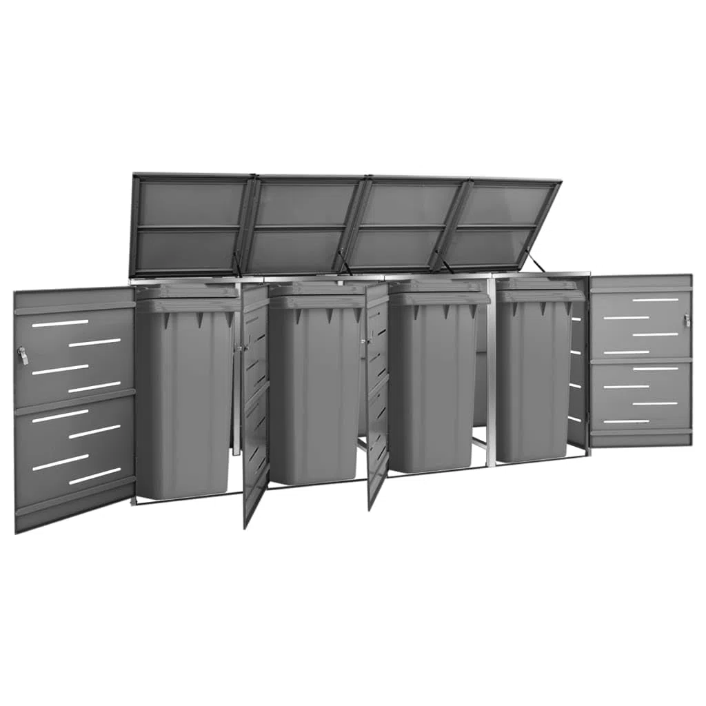 Mülltonnenbox für 4 Tonnen 276,5x77,5x115,5 cm Rahmen aus Edelstahl Mülltonnenverkleidung Müllbox Mülltonne Müllcontainer Gartenbox Gerätebox Mülltonnenschrank Anthrazit