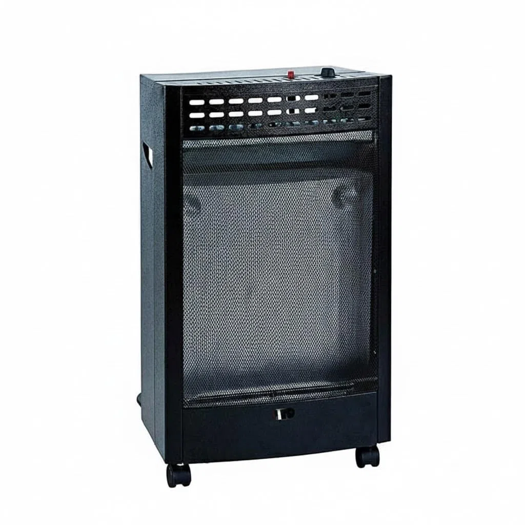 Gazcamp Blueflame Mobile Gasheizung, 4,2 kW, mit ODS Sauerstoffmangelsicherung, Piezozündung, für Propan/Butan/LPG, 2 Heizstufen, 430 x 460 x 743 mm, Schwarz, mit Rollen