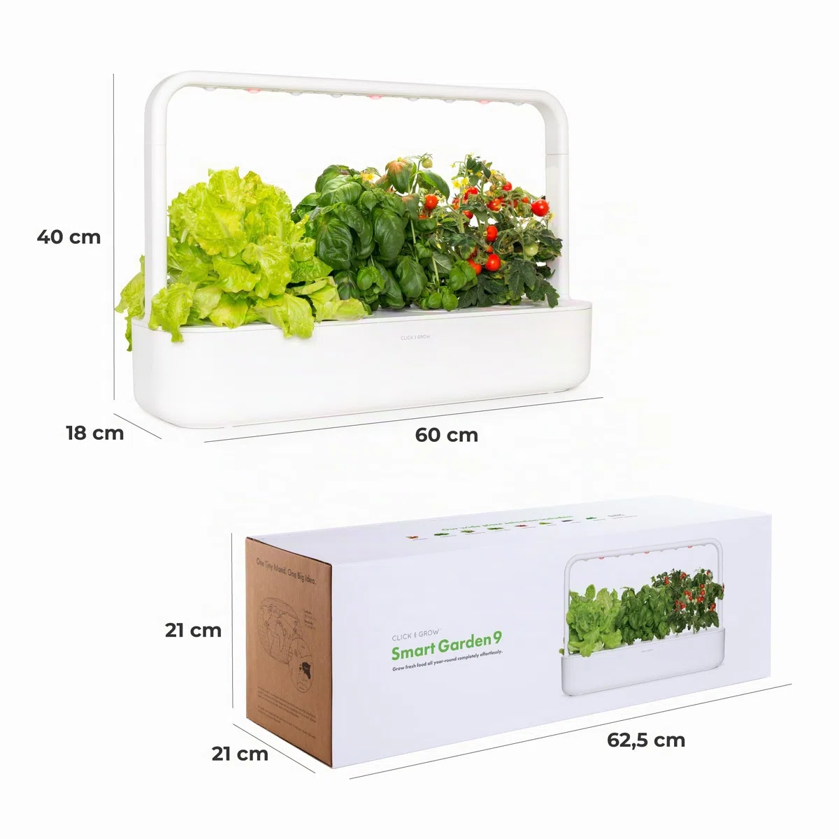 Click and Grow Indoor Garten, einfacher als Hydroponisches anzuchtsystem, Smart Garden mit LED, kräutergarten, Indoor gewächshaus mit 9 Plant pods dabei (weiß)
