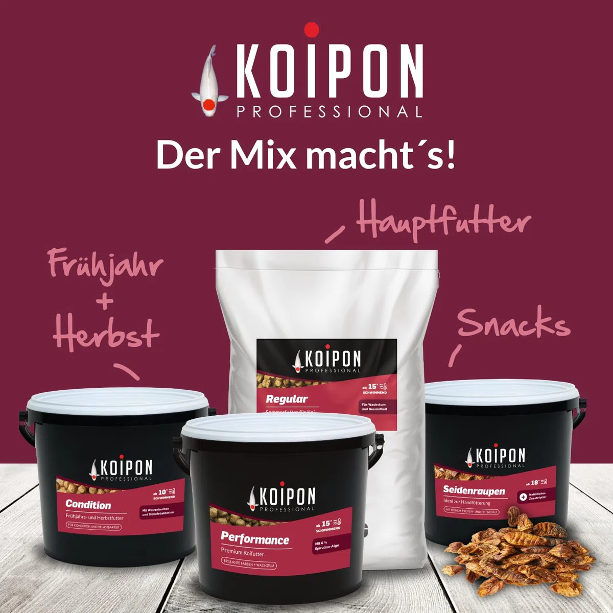 KOIPON Pon-Pellets 3mm 3,5 kg, Fischfutter für Teichfische, Ganzjahresfutter schwimmend, Teichfutter, als Koifutter und Goldfischfutter geeignet