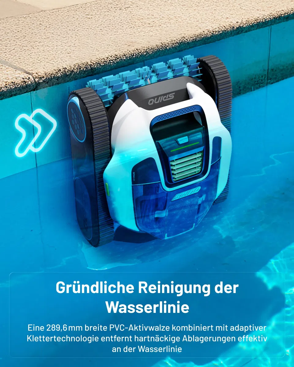 Spino E1 Poolroboter Akku Kabelloser, Boden und Wand, 5 Reinigungsmodi, Max 21950 LPH, 210 Min Laufzeit, Auto Wasserlinien Parkfunktion,SmartArc Routenplan (Spino E1 Neues)