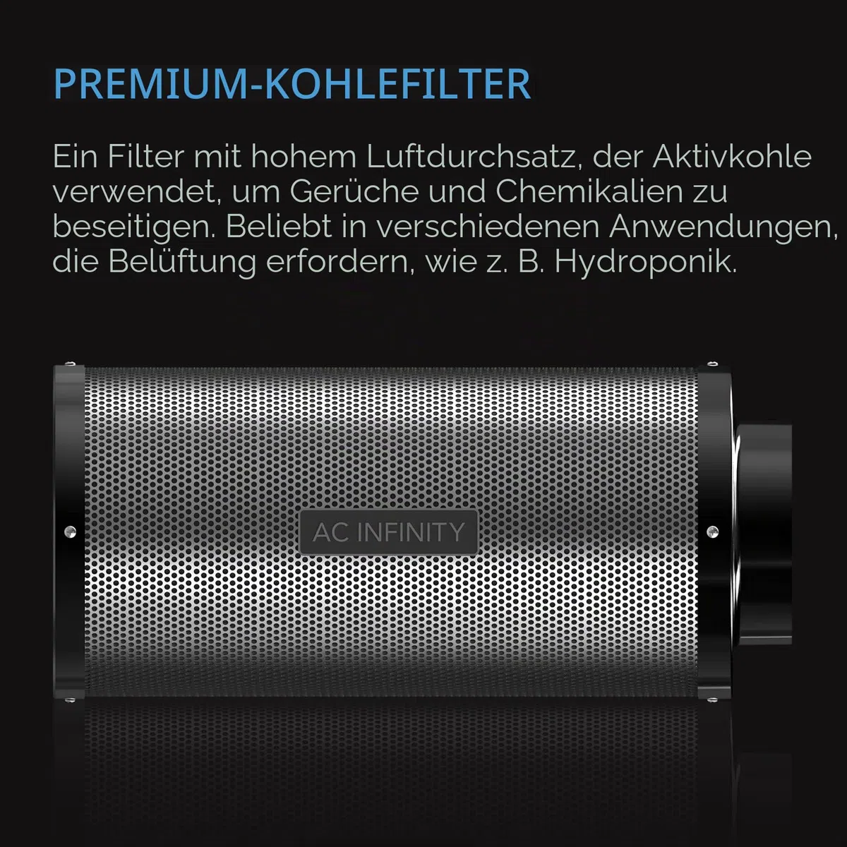 AC Infinity Aktivkohlefilter 300 mm – mit Premium-Aktivkohle aus Australien, passend für Inline-Lüfter zur Geruchskontrolle in Grow Zelten, Grow Räumen und Hydroponik-Systemen