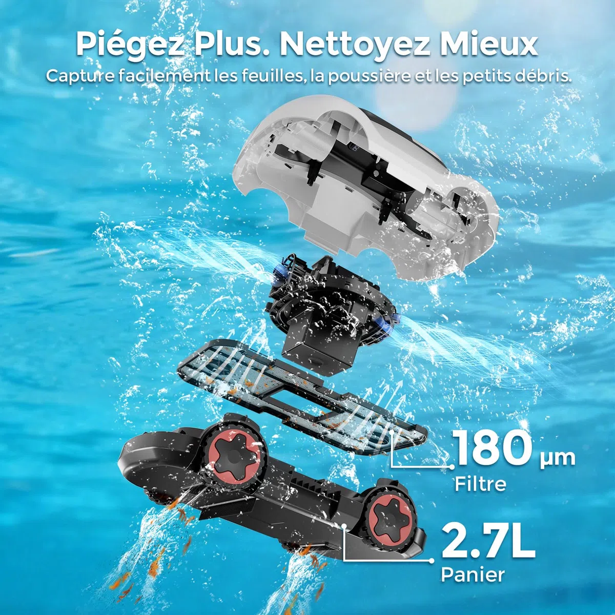Poolroboter, Kabelloser Poolsauger Akku, Akku Poolroboter Kabellos, 180 Min Laufzeit, Starke Saugkraft, Intelligente Navigation, Ultrafeine Filtration, Auto-Parking, Poolsauger für Aufstellpool 200m²