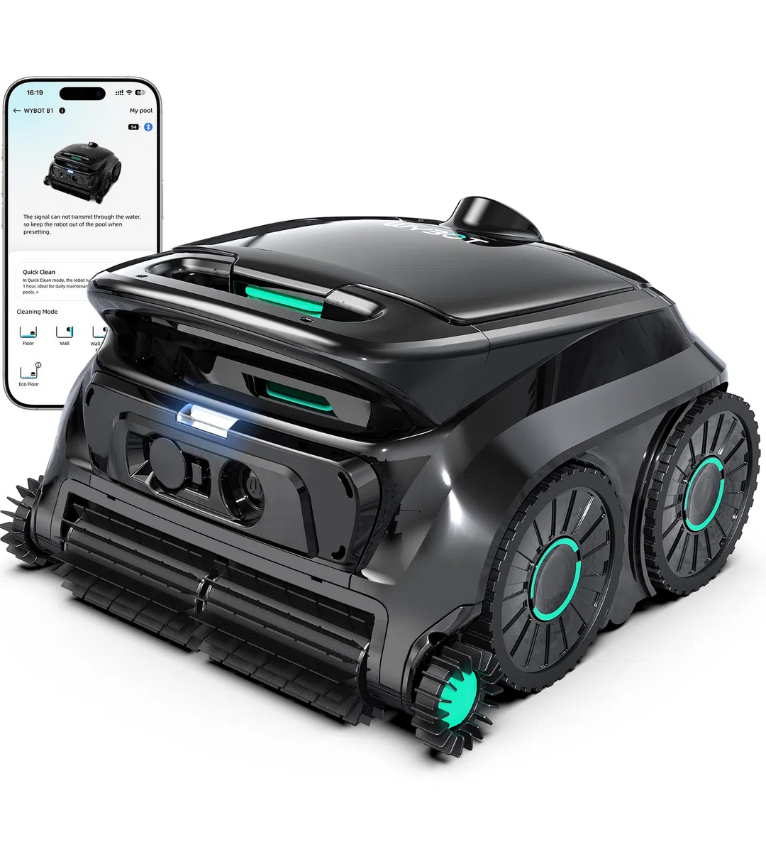 WYBOT OS600 Poolroboter Akku Für Wand Und Boden, Kabelloser Poolroboter Mit 120 Min Laufzeit, Intelligente Navigation, Auto-Park Für Inground- Und Aufstellpools,Schwarzgrün