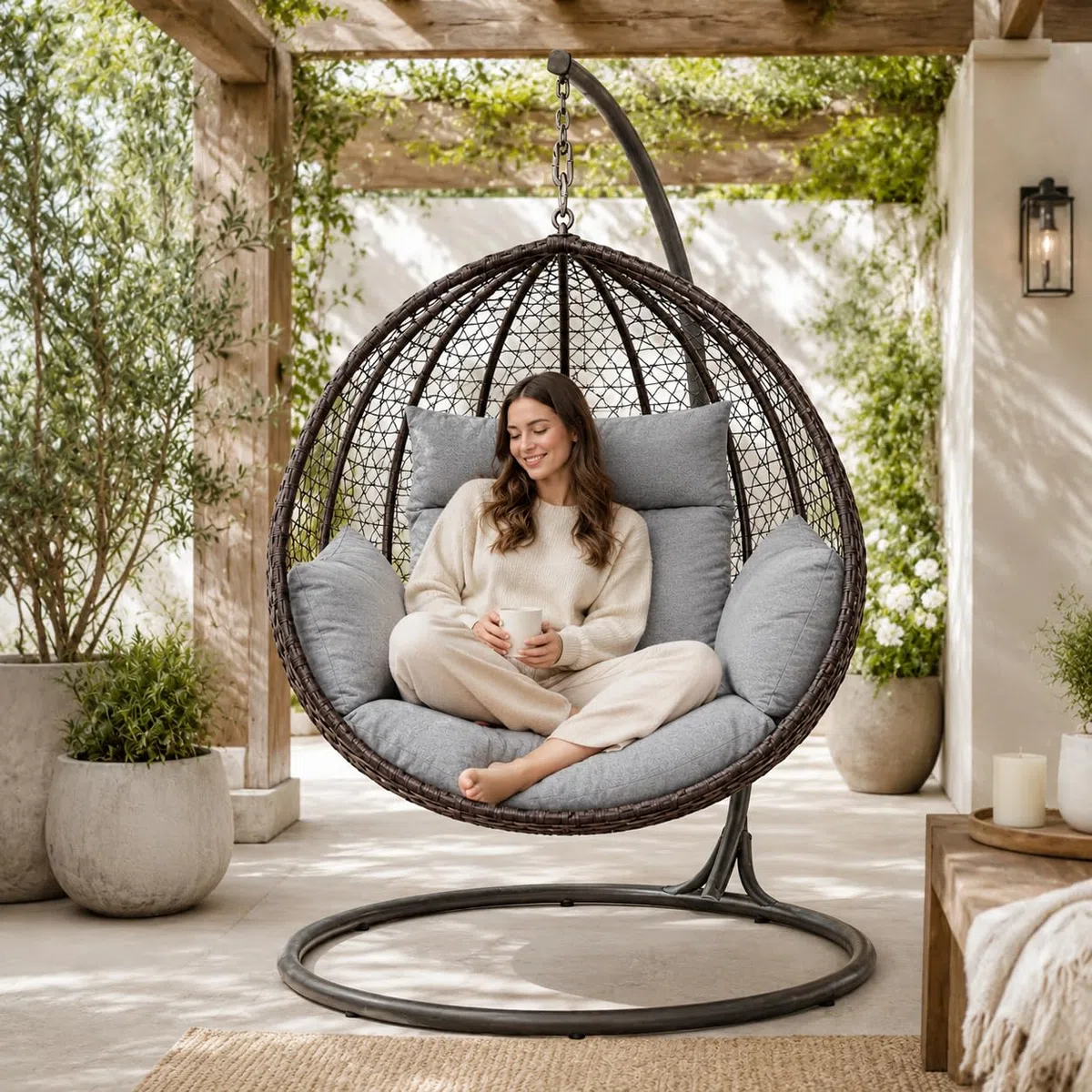 Ferocity Hängesessel Kissen 2 Personen Dunkel Grau | Doppelkissen Polster für Polyrattan Hängeschaukel | 47x130x29 cm | Waschbar Outdoor Gartenkissen | Hängekorb Auflage Bodenkissen - Graphite [114]