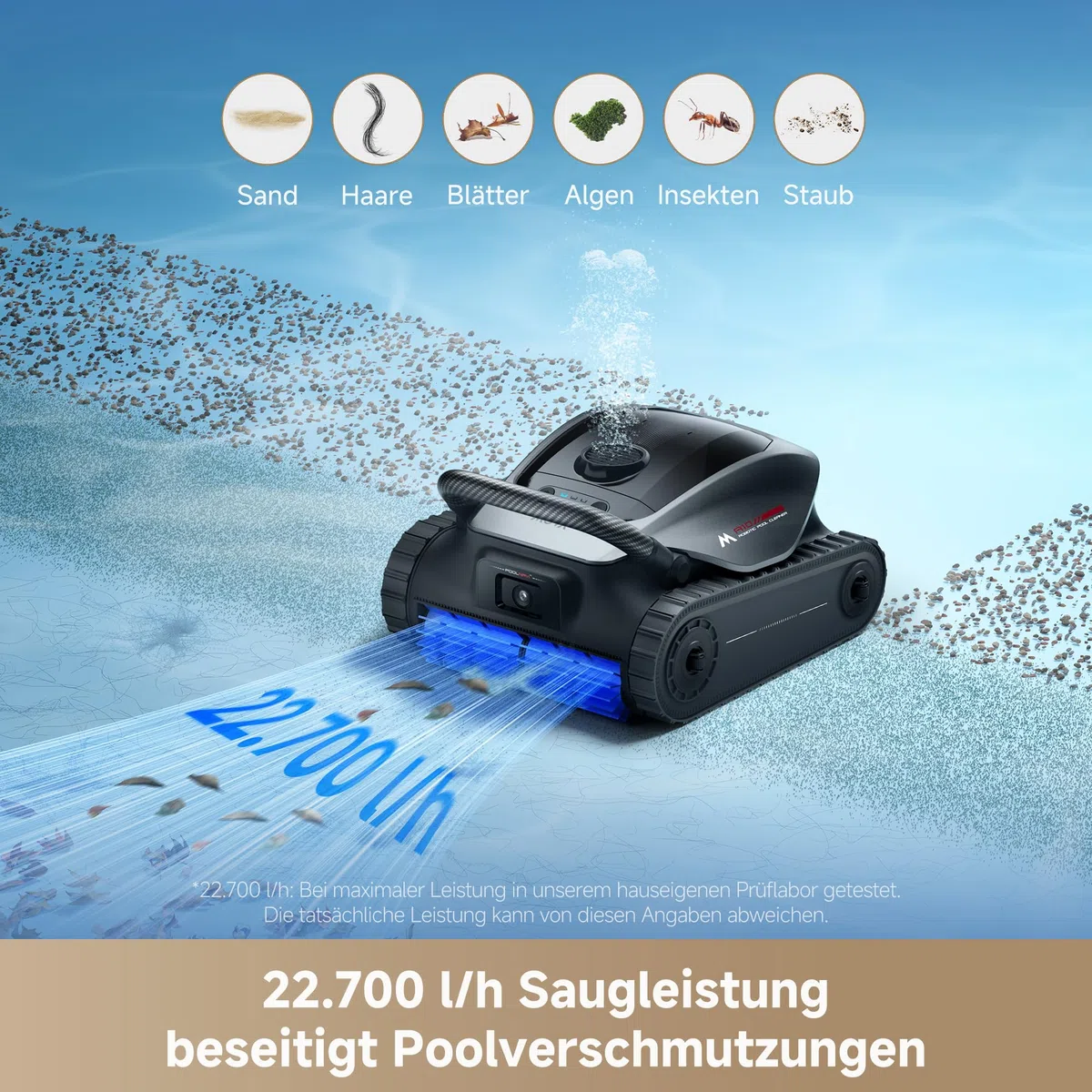 MOVA Diver A10 Poolroboter, 22.700 l/h Saugleistung, 240 Min. Laufzeit, KI Kantenreinigung & Routenplanung, doppelte Wasserlinienreinigung, großer 3,5 l Filterkorb, wöchentliche Zeitplanung