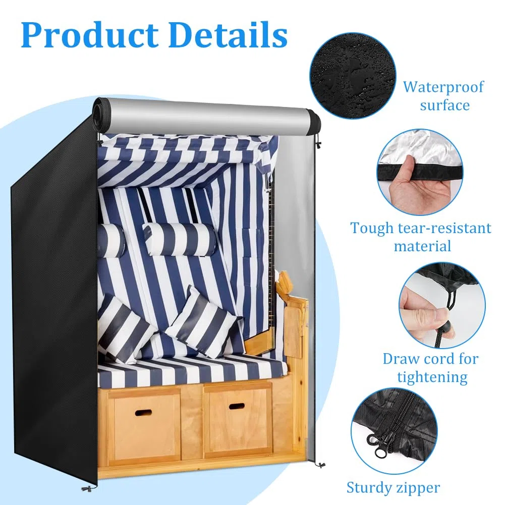 OFFCUP Strandkorb Schutzhülle 210d Oxford Strandkorbhülle mit Belüftungsöffnungen Strandkorb Abdeckung mit Kordelzug, Wasserdicht Wetterfest Winddicht und UV-Beständig Schwerlast(120x90x160/140cm)