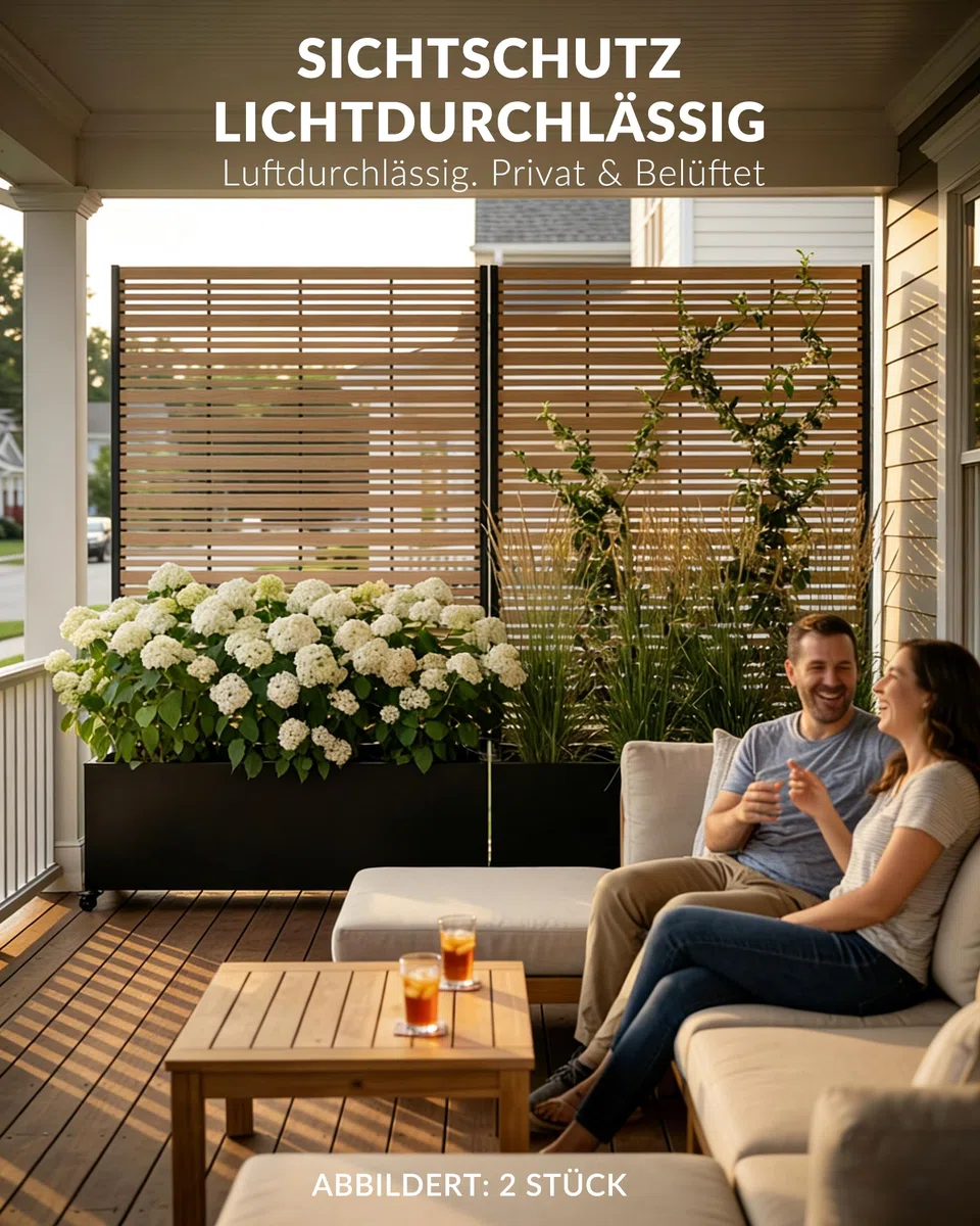 Hochbeet mit Sichtschutz, Metall Pflanzkasten mit Rankgitter und Rollen, freistehender Pflanzkübel 33cm tief, wetterfest für Blumen und Kletterpflanzen - Ideal für Garten, Balkon und Terrasse