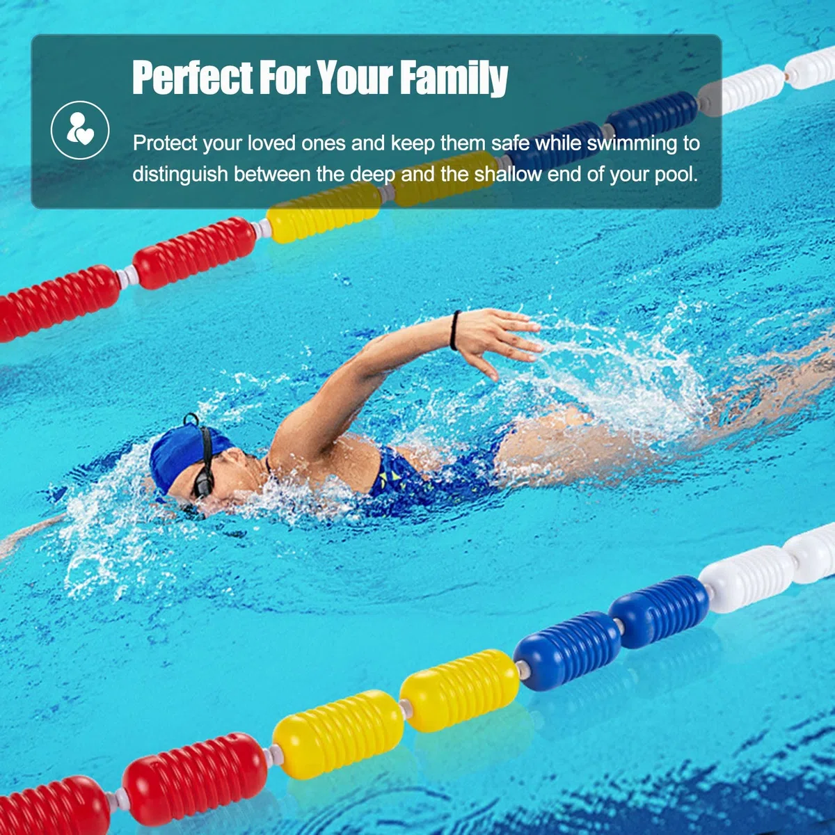 Sicherheitsschwimmleinen für Schwimmbecken, spiralförmiges schwimmendes Sicherheitstrenn-/Markierungsseil für Schwimmbecken, für Wettkämpfe/Übungen mit Erwachsenen und Kindern (Farbe: Nylons