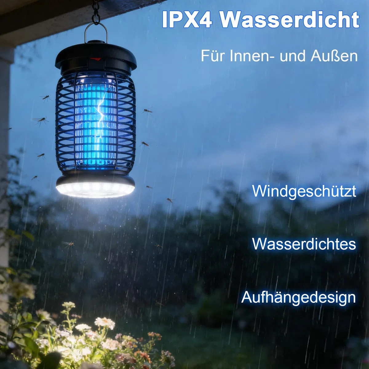Insektenvernichter elektrisch LED-Beleuchtung, 4200V 15W UV Mückenlampe, Fliegenfalle elektrisch mückenfalle mottenfalle für Innen Außen, IPX4 wasserdicht, Sicher, ungiftig & Geruchsneutral