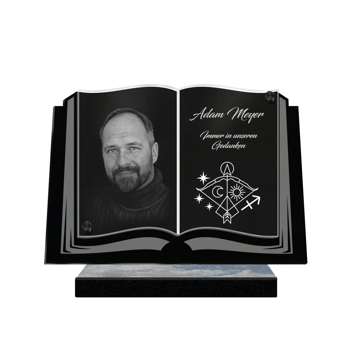 ETERNEL - Personalisierte Grabplatte Buch Astro Schütze Foto und Text anpassbar, lasergravierte Grabplatte für Hommage, Grabplatte, Grabstein, Zeremonie, Beerdigung