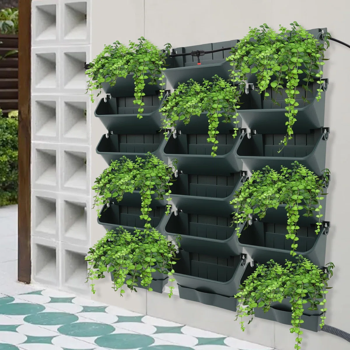 Hängende vertikale Wand Pflanze mit Automatischem Bewässerungssystem, Platzsparende Pflanzenwand Vertikaler Garten Pflanzenwand Blumentopf Set für Hof Garten Balkon Home Decoration (Grün)