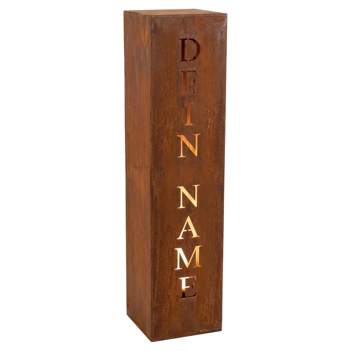 Rostikal Cortenstahl Säule 100 cm – Personalisierte Rostdeko mit Wunschname – Robuste Metall Stele für Garten, Haus & Eingangsbereich – Edelrost-Dekosäule