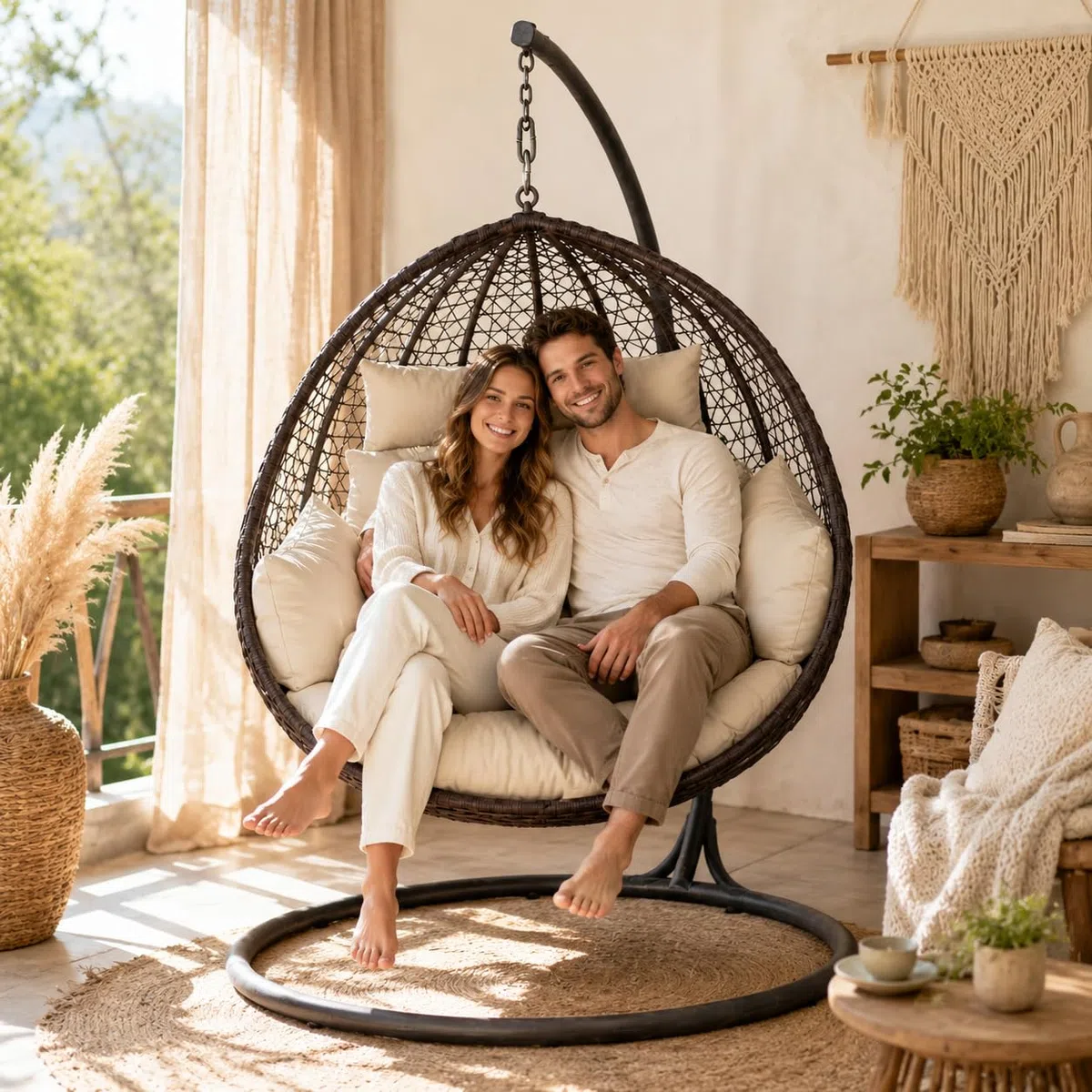 Ferocity Hängesessel Kissen 2 Personen Dunkel Grau | Doppelkissen Polster für Polyrattan Hängeschaukel | 47x130x29 cm | Waschbar Outdoor Gartenkissen | Hängekorb Auflage Bodenkissen - Graphite [114]