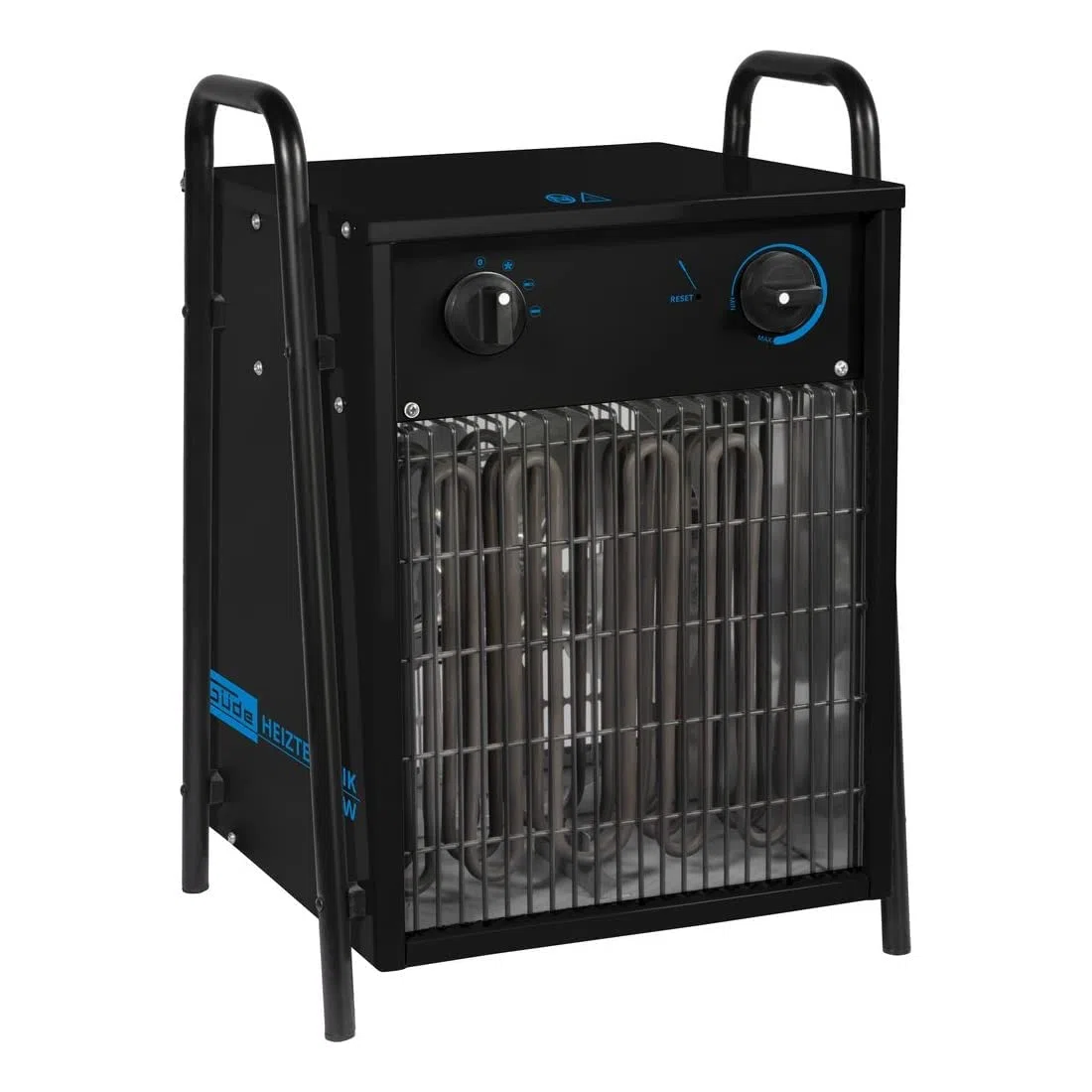 Güde GH 9 EV Elektroheizer - 400 Volt, 9 Kilowatt, zwei Heizstufen 4,5 und 9 Kilowatt, Ventilatorfunktion, Gebläseleistung 780 Kubikmeter pro Stunde, stufenloser Thermostat, Überhitzungsschutz