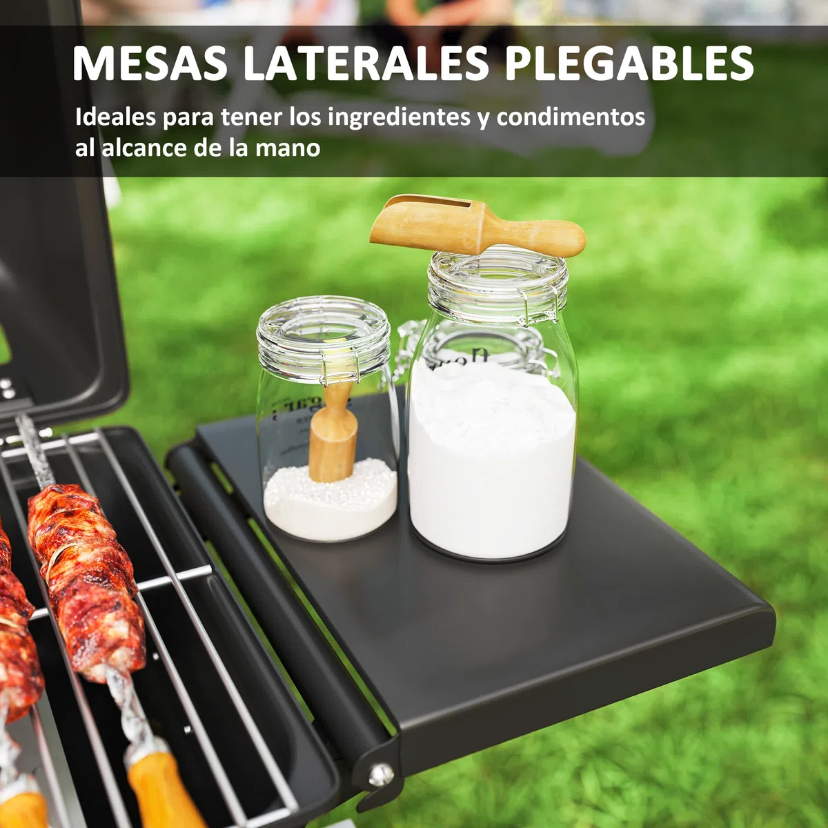 Outsunny Gasgrill mit 2 Edelstahlbrennern, 2,8 kW, tragbarer Grill, zusammenklappbar, mit Seitentischen, abnehmbarem Tablett, Thermometer und 2 Rollen für Picknick, Camping, 101 x 50 x 102 cm, Schwarz