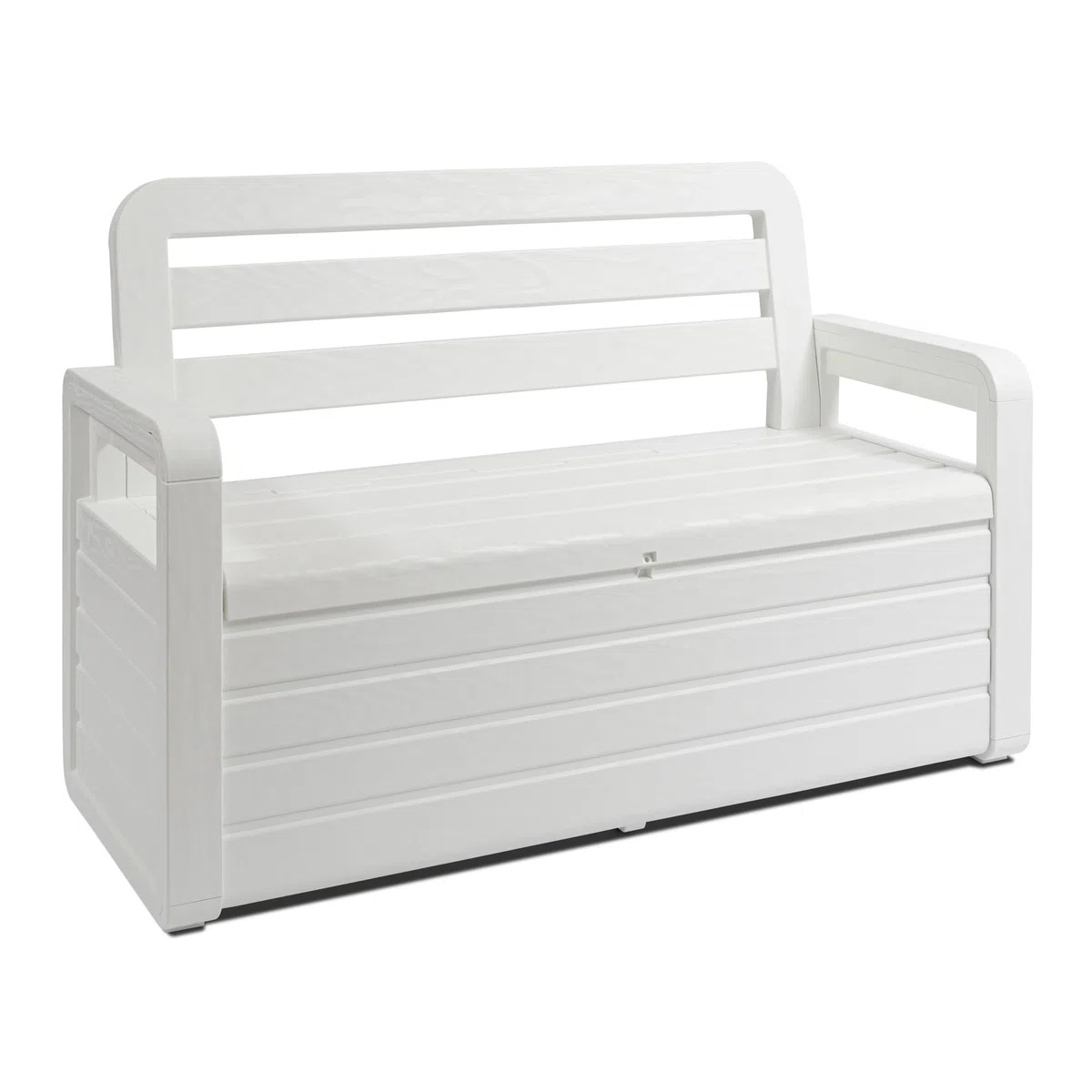 Toomax Foreverspring Truhe mit Sitz für 2 Personen, 270 Liter, Kunststoff, Holzoptik, weiß, Maße: 132,5 x 58 x 89 cm
