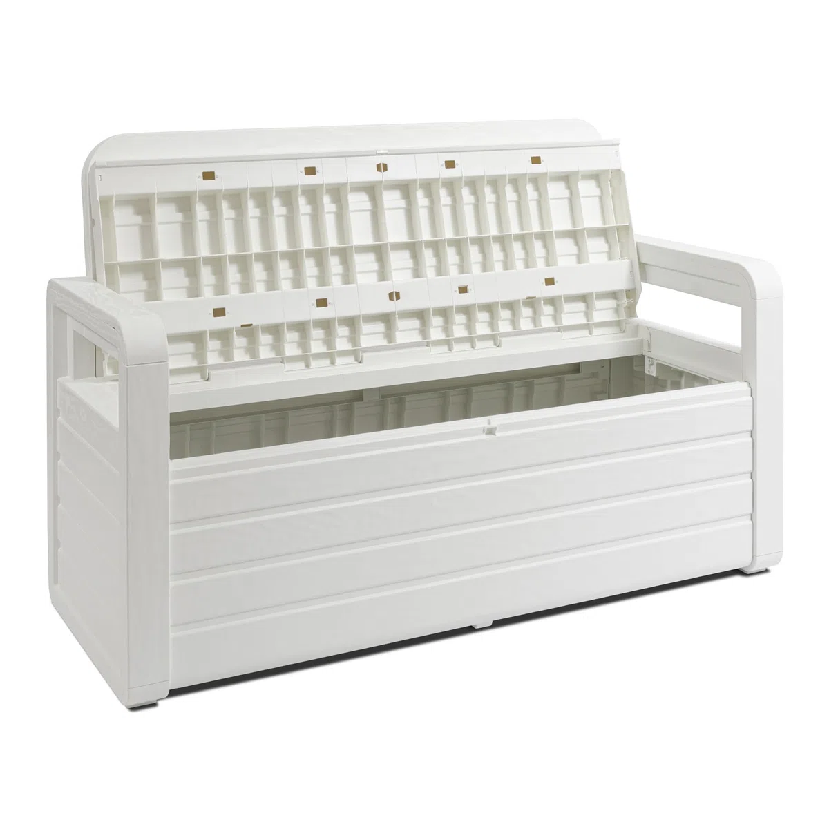 Toomax Foreverspring Truhe mit Sitz für 2 Personen, 270 Liter, Kunststoff, Holzoptik, weiß, Maße: 132,5 x 58 x 89 cm