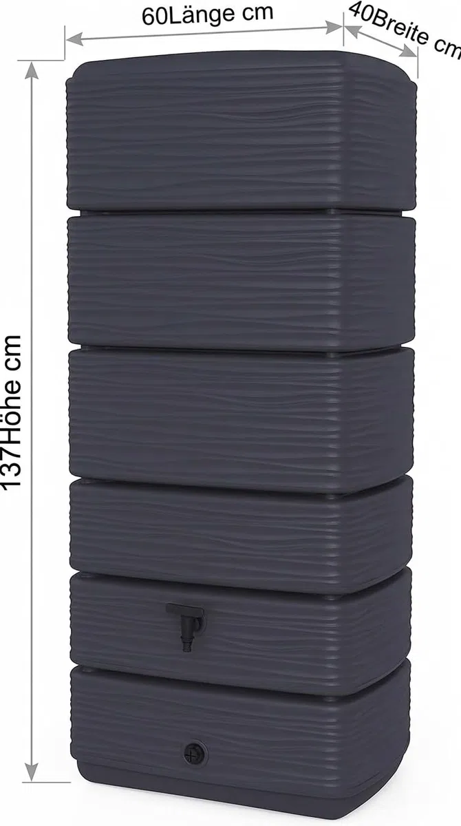 Ondis24 Regenwasser Wandtank Regenfass Eco 300 Liter Graphit anthrazit inkl. Wasserhahn