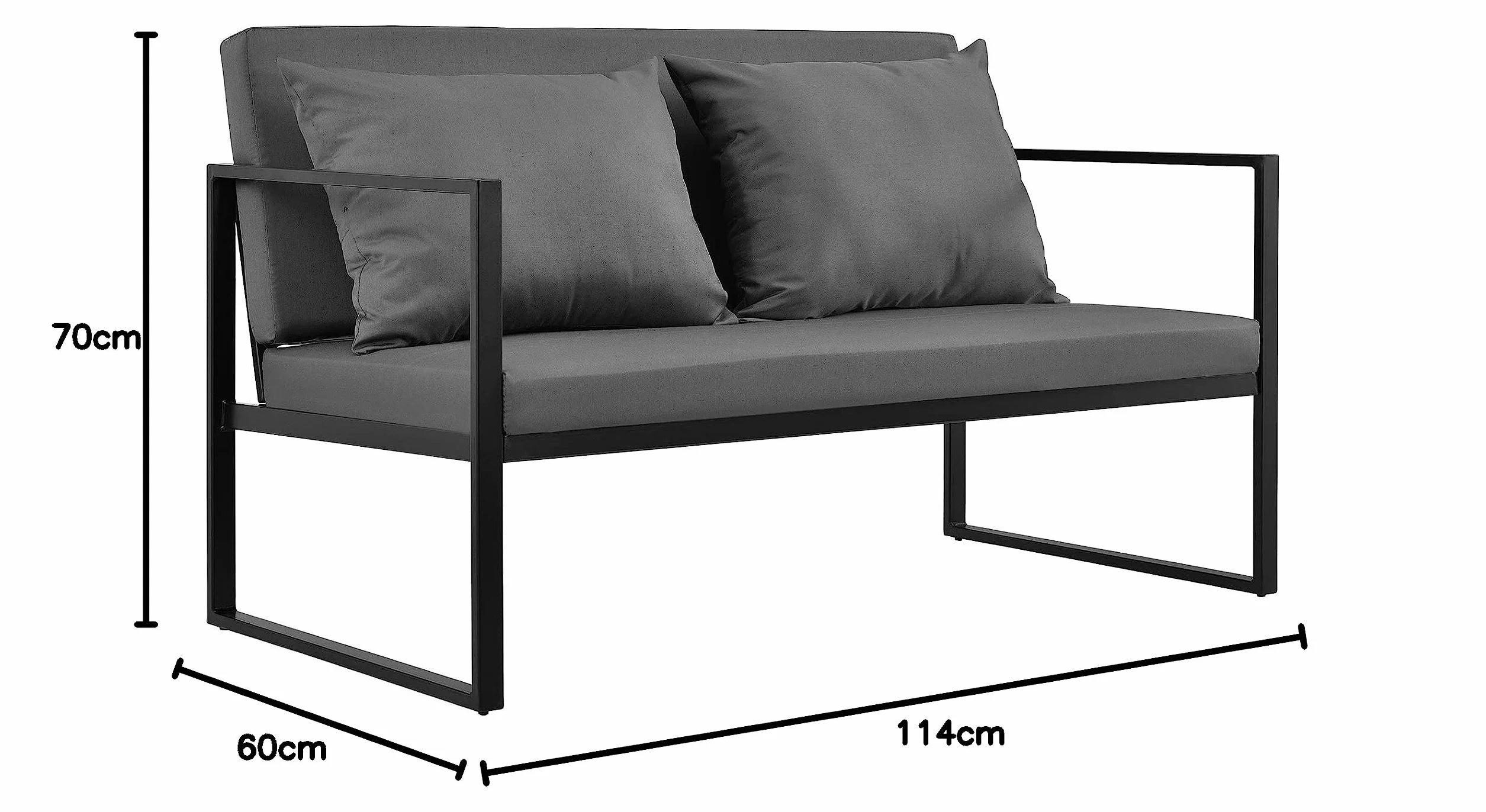 casa.pro Gartenbank 'Lerum' 70 x 114 x 60 cm Gartensofa Bank Parkbank Sitzbank Lounge Eisen Schwarz/Dunkelgrau