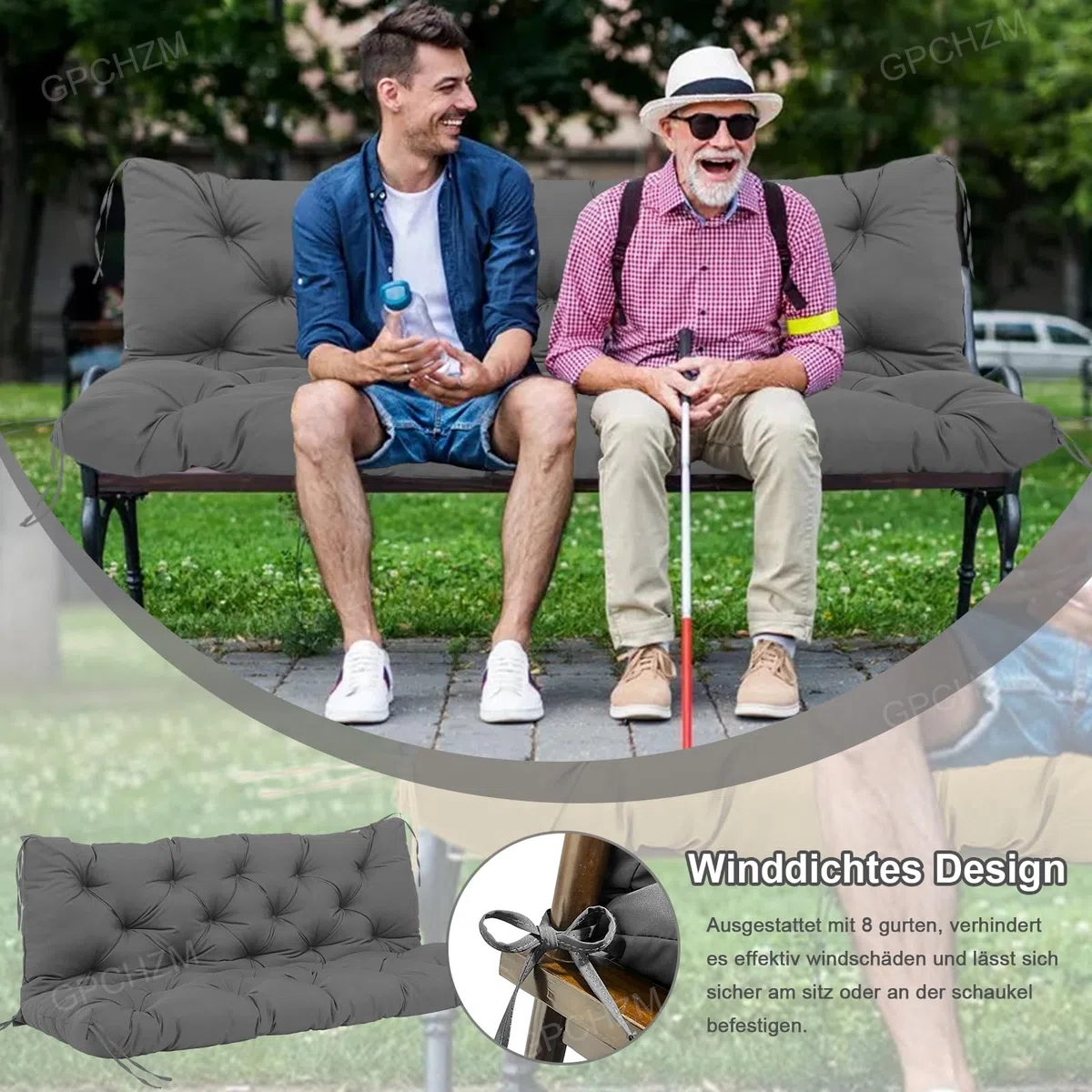 Hollywoodschaukel Auflage 180cm Wasserdicht Gartenbank Auflage Verdickt(12.5cm) Mit Rückenlehne Schaukelbank Auflage für Hollywoodschaukel Sitzbank Gartenbank Terrasse Hinterhof Rasen Veranda