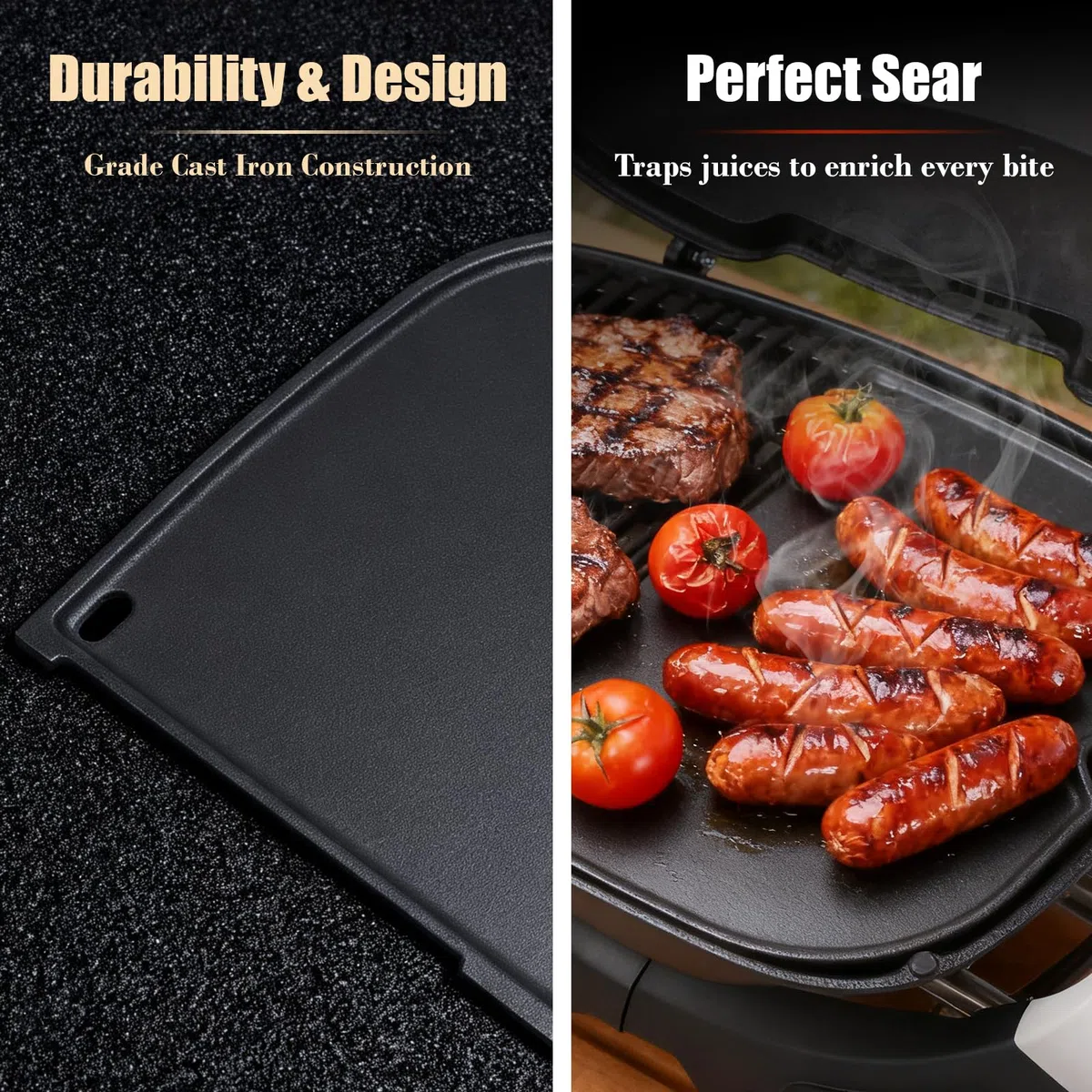Denmay Gusseisen Grillplatte für Weber Q2000N+, Q2200N+, Q2600N+, Q2800N+ Gasgrill, Gusseisen Grillpfanne Ersatzteile, 40,8 x 28,4cm Griddle Plancha zubehör