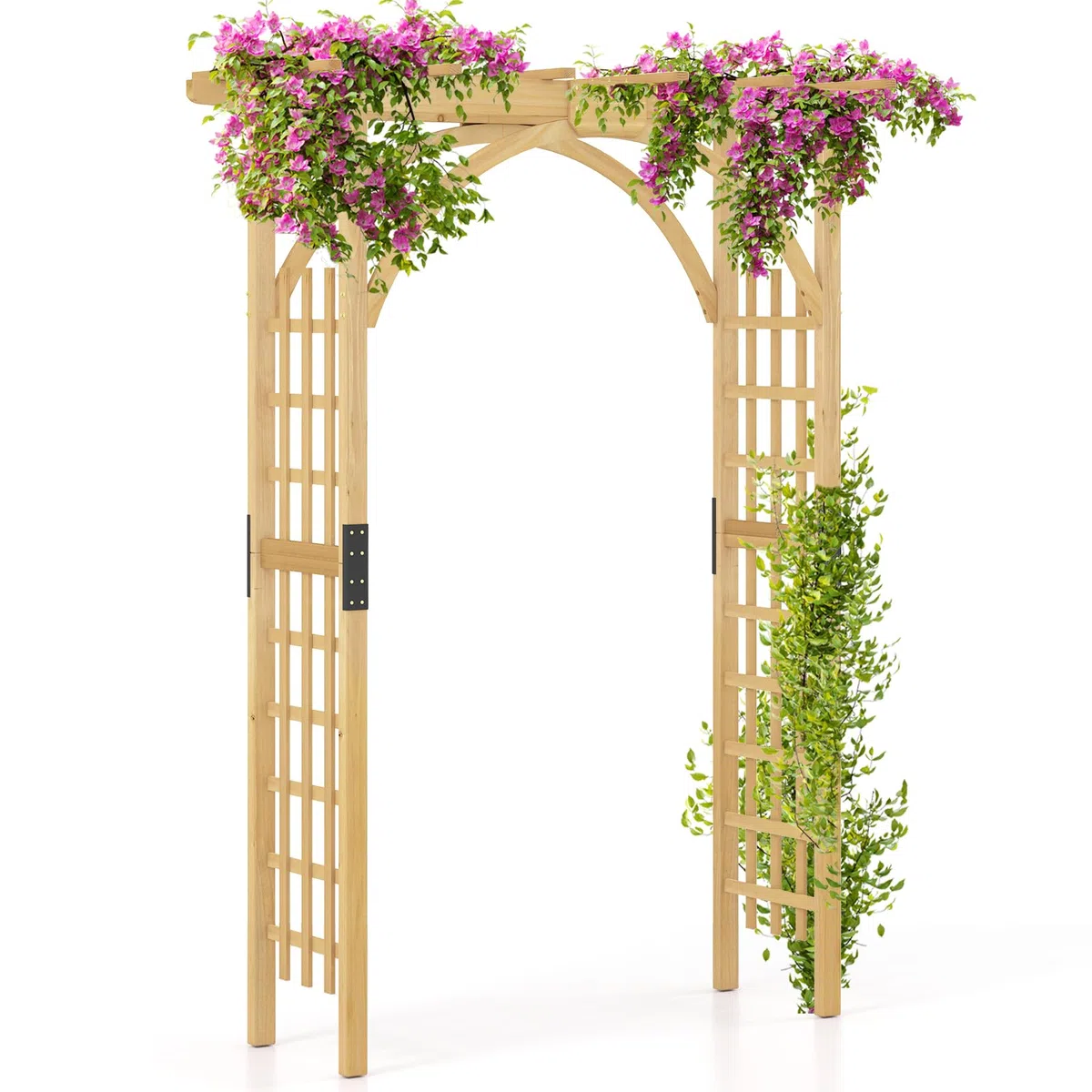COSTWAY Rosenbogen Holz, Gartenbogen für Kletterpflanzen & hängende Körbe, Torbogen mit Dach, Rankhilfe Rankgitter Rankbogen, für Garten, Hochzeit, Party, Tannenholz, Natur, 160 x 60 x 213 cm