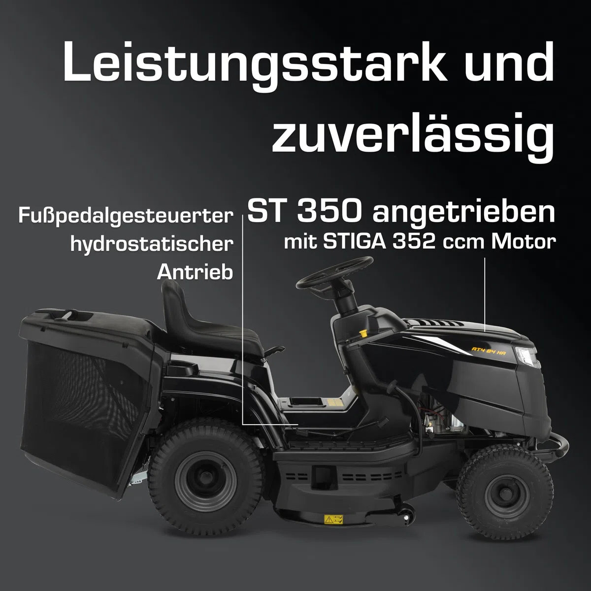 Alpina AT4 84 HA Gartentraktor, 6,3 kW, 84 cm – Fangkorb 200 l, Hydrostatikgetriebe – Rasenflächen Bis 3.500 m²