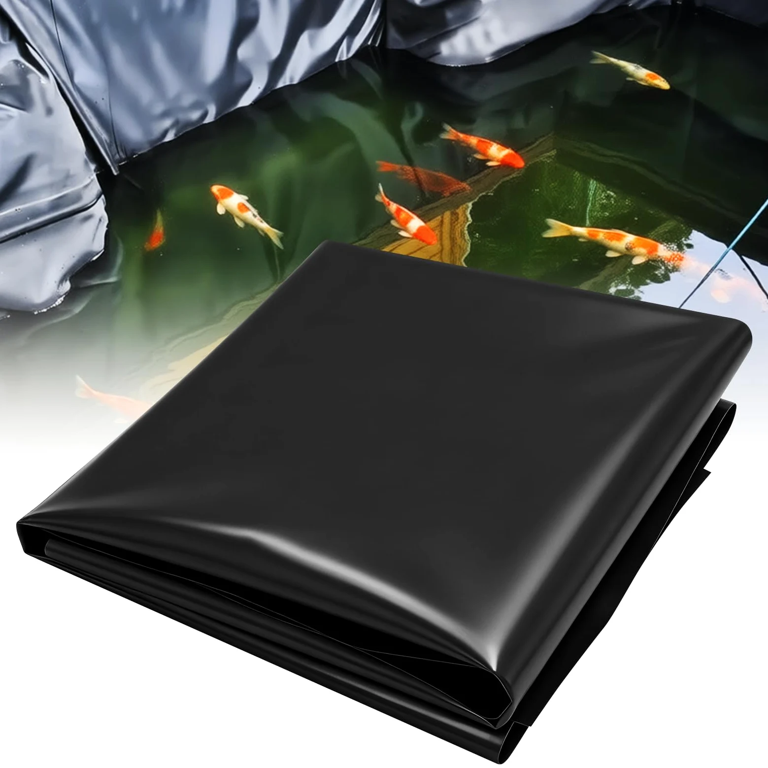 Premium PVC Teichfolie 6M X 8M, Schwarz HDPE Teichfolien Schwerlast, Dichtungsfolie Teichmembran Schwimmteich Folie Gartenteich Teichplane für Fischteiche, Brunnen, Wassergarten, Wasserfall