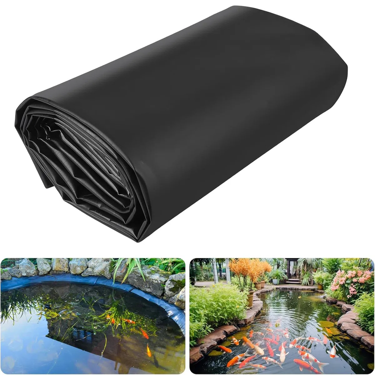 Verstärkte, Schwarze PE-Teichfolie (9 x 18 m), strapazierfähige 5-Lagen-Konstruktion, für Gartenteiche, Fischteiche, Entente, Beete und Wasserlandschaften, hochbelastbare, wasserdichte Folie