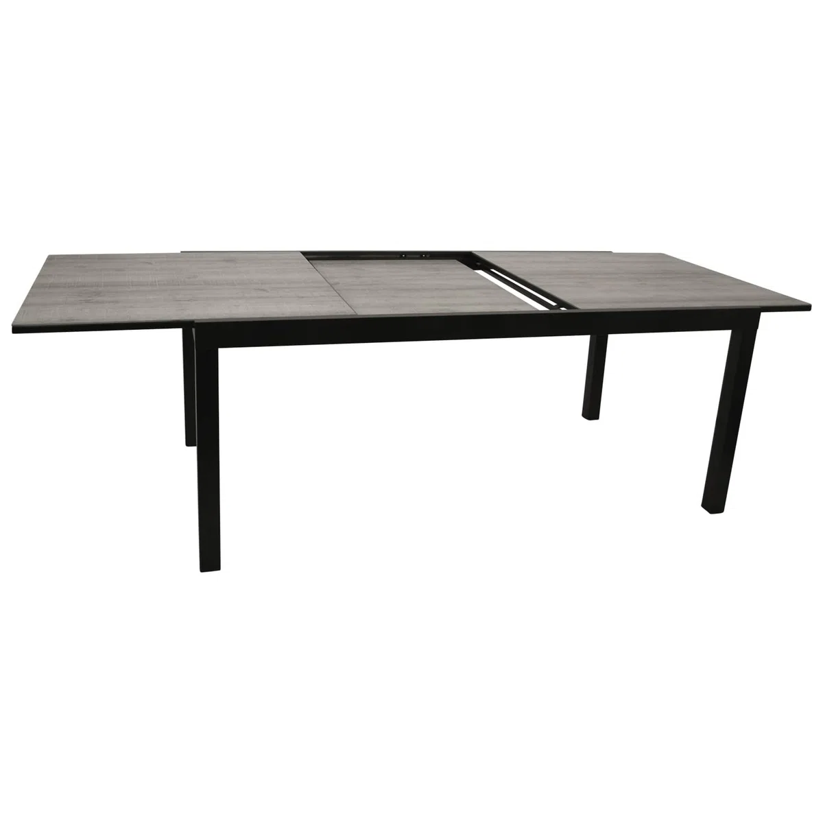 DEGAMO Gartentisch Ausziehtisch FARO XXL, 200/300x110cm, Aluminium anthrazit + Glas in Keramikoptik hellgrau, Outdoor