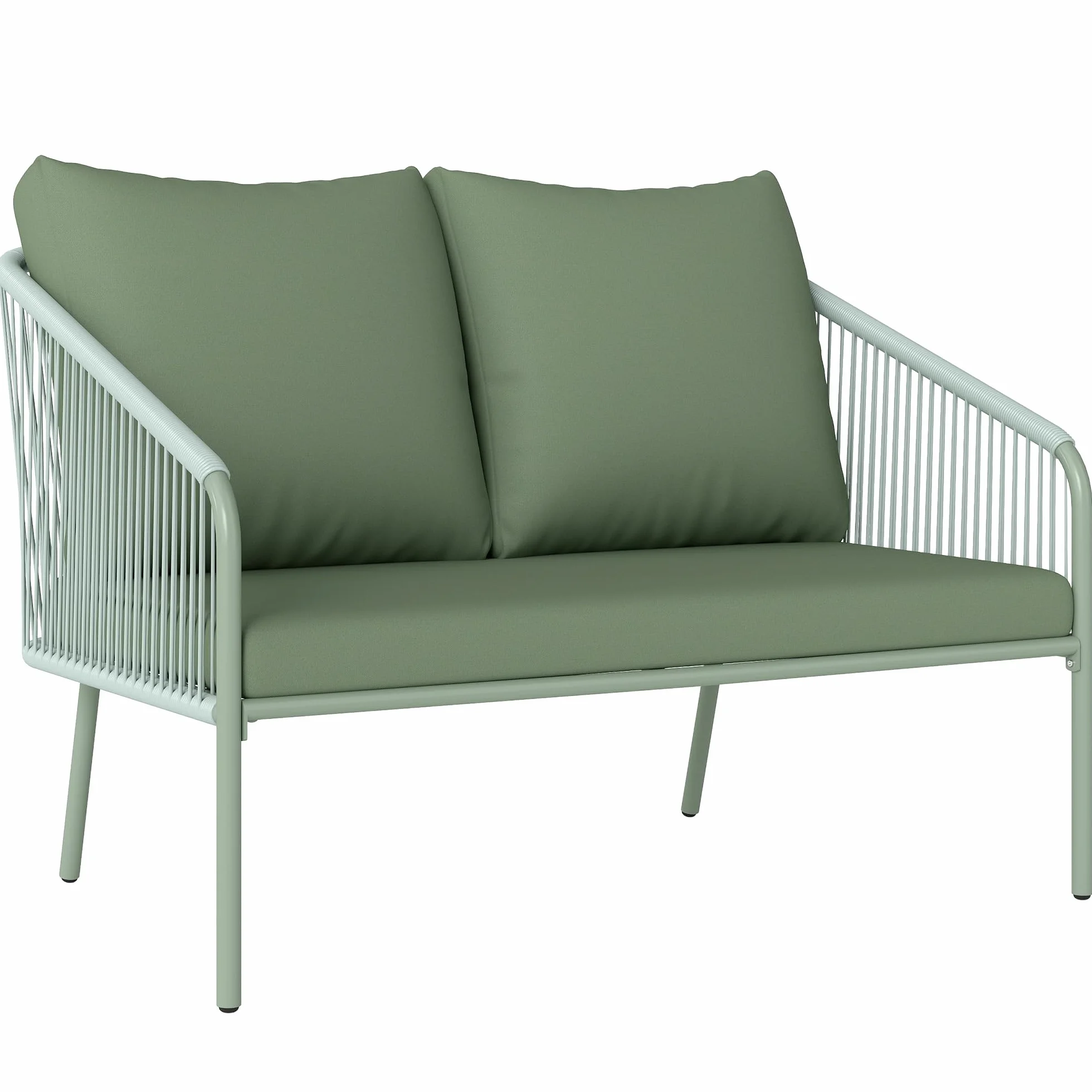 Outsunny Gartensofa 2-Sitzer Rattansofa mit Kissen Loungesofa Sitzgruppe, Wetterfest Couch für Garten Terrasse Balkon, Poly Rattan Grün