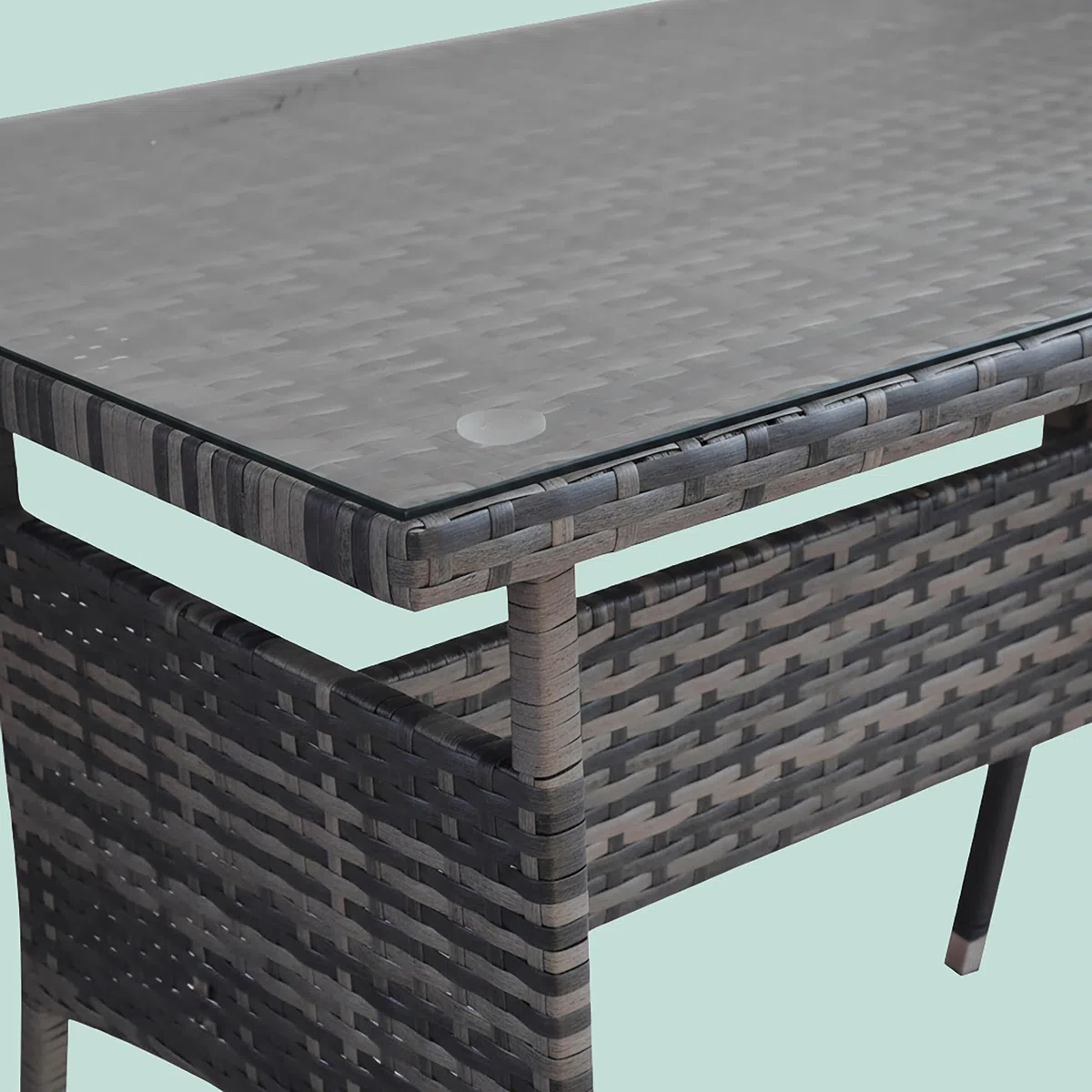 Relaxdays Gartentisch, HBT: 70 x 100 x 60 cm, wetterfest, Polyrattan, Glasplatte, eckiger Esstisch Garten & Balkon, grau