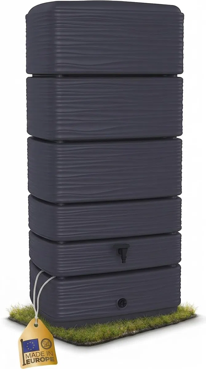 Ondis24 Regenwasser Wandtank Regenfass Eco 300 Liter Graphit anthrazit inkl. Wasserhahn