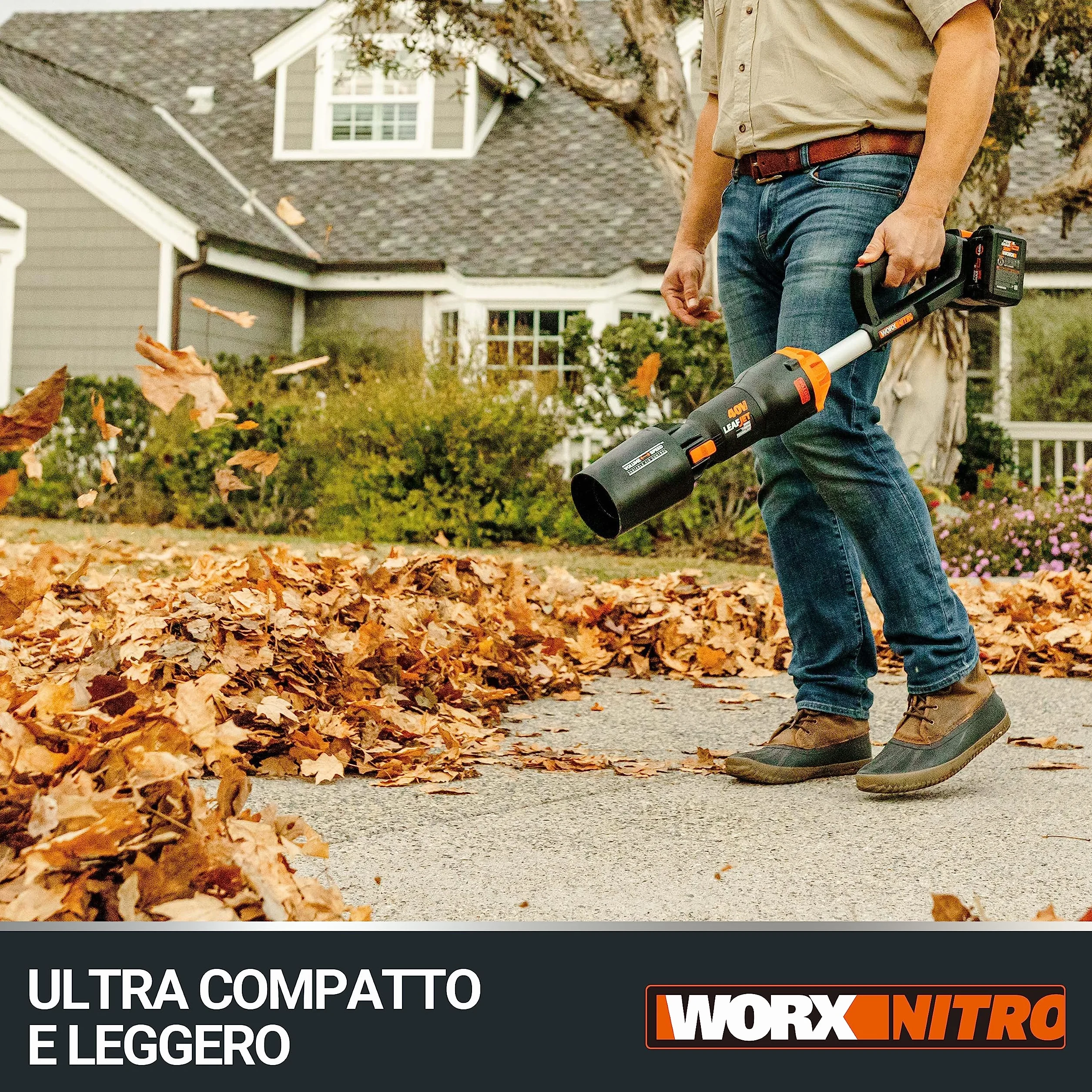 WORX NITRO 40V Profi Akku-Laubbläser WG585E.9 - starker bürstenloser Motor - 3 Geschwindigkeiten & 2 Modus - 266km/h Luftgeschwindigkeit - 1053m³/h Luftmenge - leicht & kompakt - ohne Akku & Ladegerät