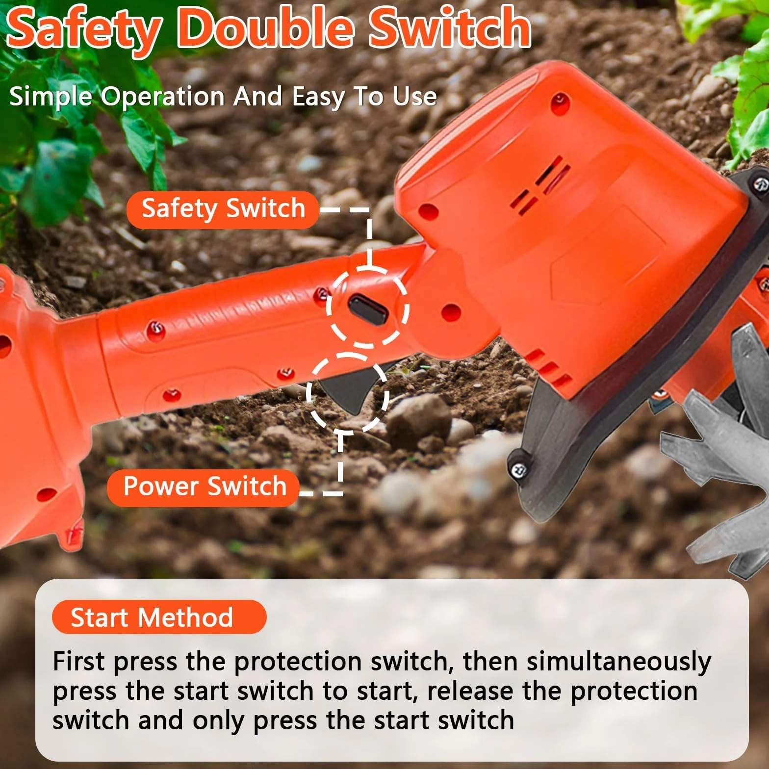 21V Gartenfräse Elektrisch, 550W Akku-Bodenhacke mit 10cm Frästiefe und 10cm Fräsbreite, 235 U/min Drehzahl Ackerfräse, Garten Geräte Akku Bodenhacke mit 2 Akkus 3000mAh und 1,3M Handgriff Gartenhacke