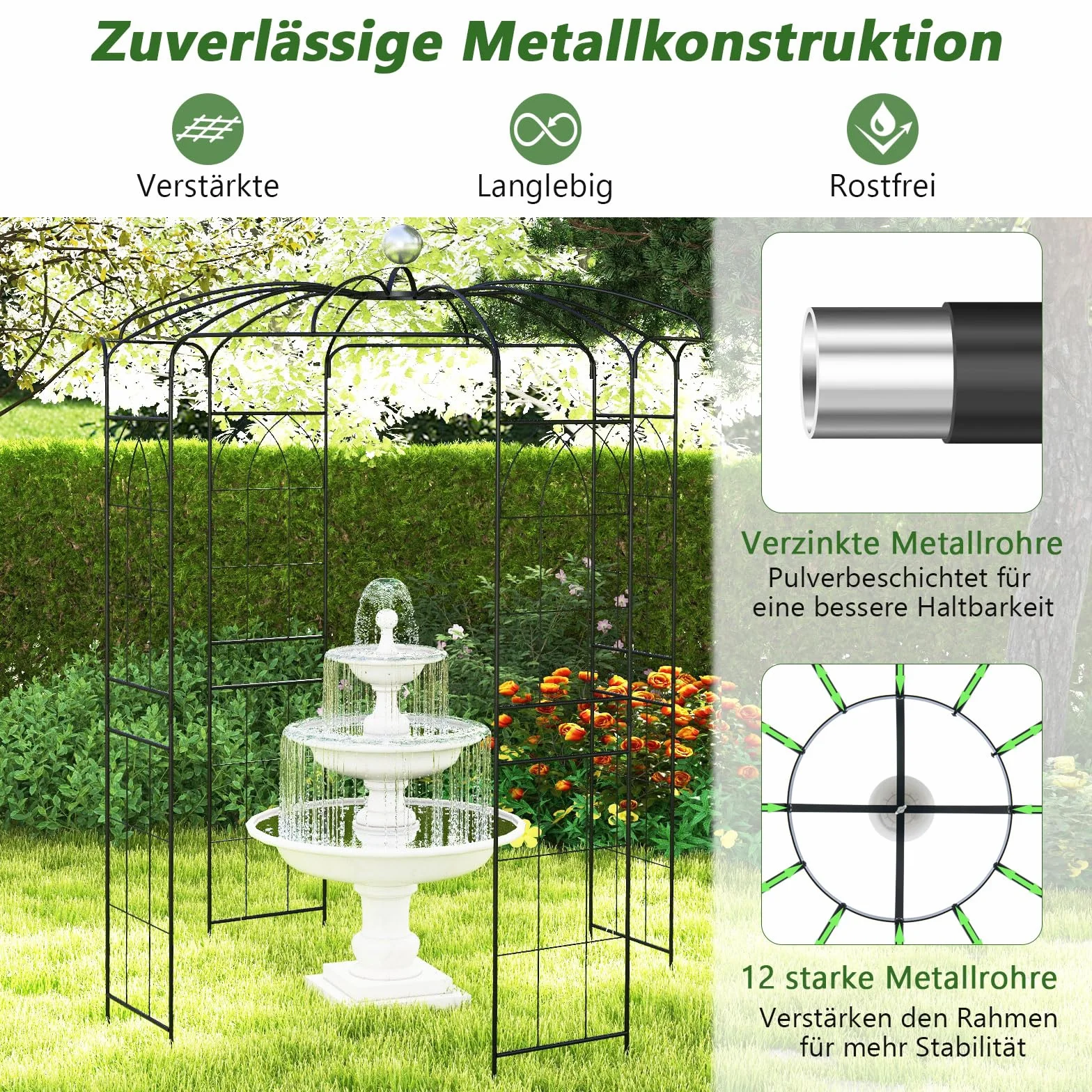 COSTWAY Rosenbogen Metall Rosenpavillon, Gartenbogen für Kletterpflanzen, Torbogen Garten, Rosengitter Rankhilfe, Rankgitter Gartenpavillon, Rankbogen für Veranda Hochzeit Partys, 198 x 198 x 284 cm