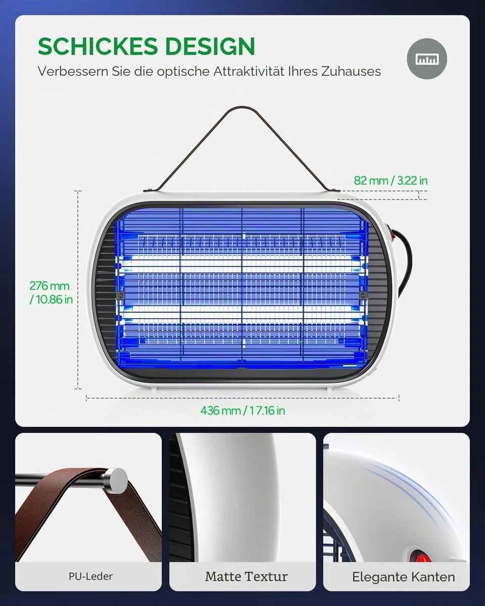 Buzbug Elektrischer Insektenvernichter 5000 q. Ft. Modern und elegant, Insektenvernichter für den Innenbereich, Fliegen- und Mückenkiller für Haus, Küche, Restaurant, Garage, Büro, Lager (weiß)