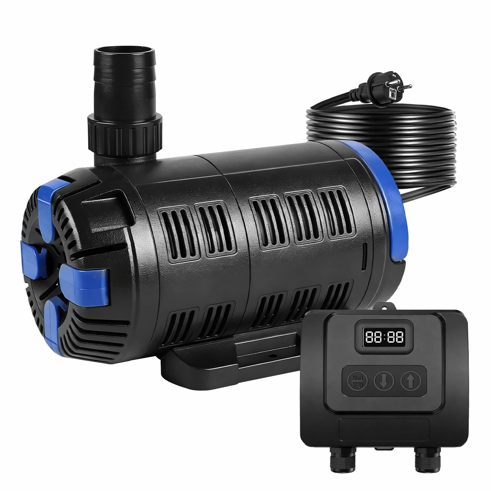 EXLECO Regelbar Teichpumpe für Außen 8000L/H, 18W-80W Einstellbar Bachlaufpumpe mit Multifunktionalen Kontroller, Filterpumpe Teich, Gartenteichpumpe Eco Pump für Gartenteich Fischteich Springbrunnen