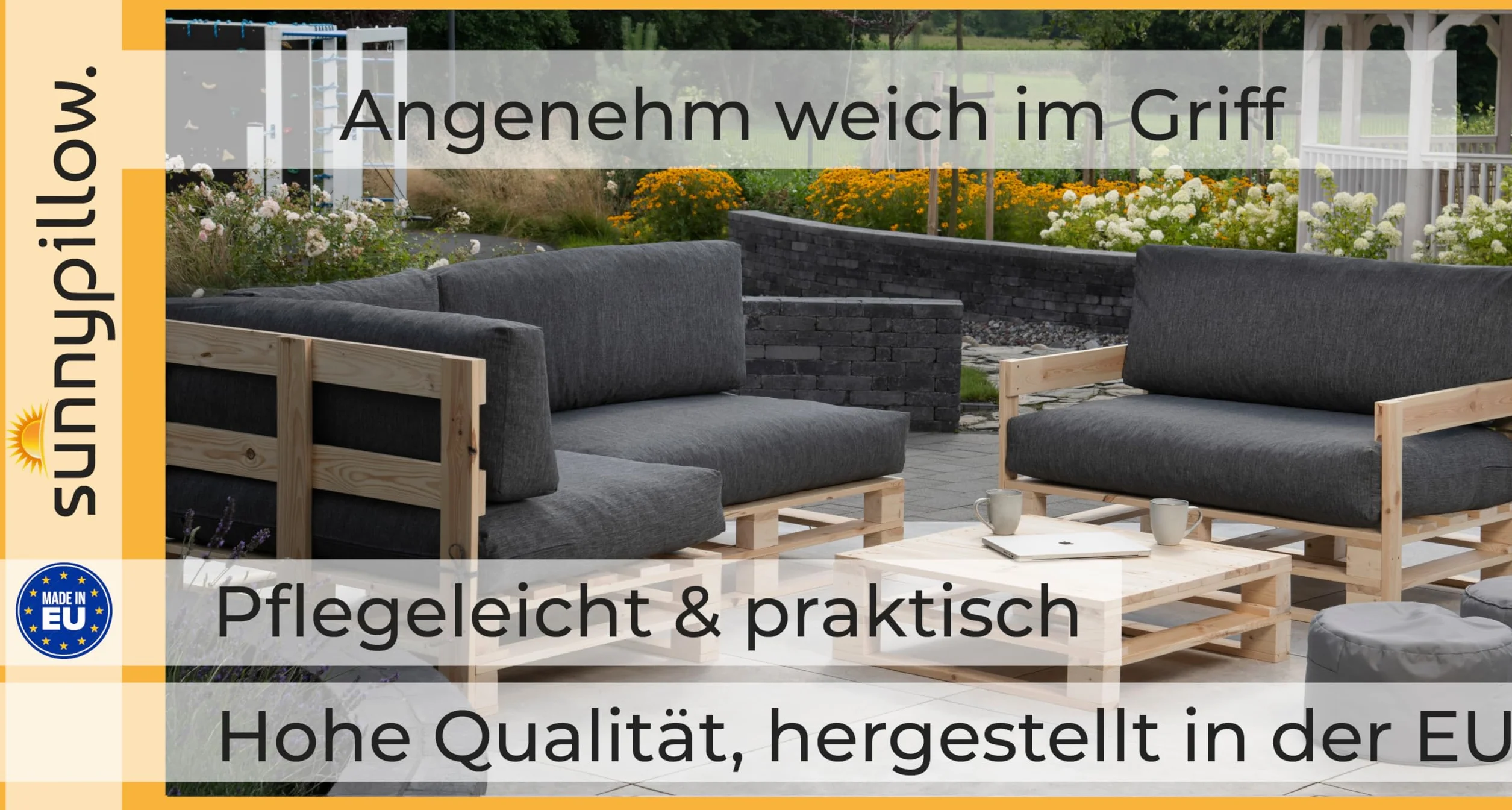 sunnypillow Palettenkissen Outdoor, wasserdicht, UV-lichtecht - 2er Set - Palettenauflage für Palettensofa für Haus, Garten - Palettenpolster für Palettenmöbel - Rückenkissen & Sitzkissen Cremefarben