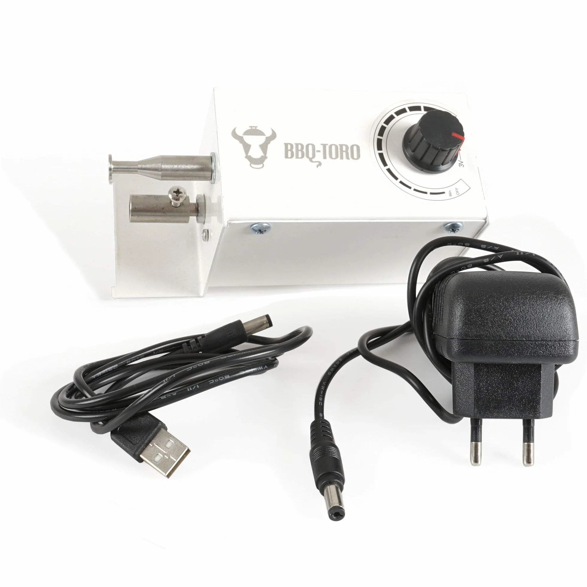 BBQ-Toro elektrischer Spiessdreher | Edelstahl Drehspiess Aufsatz mit 10 Spießen und Motor | größenverstellbar (B) 58 x (T) 26-40 cm | mit Netzstecker und USB | Mangal Schaschlik