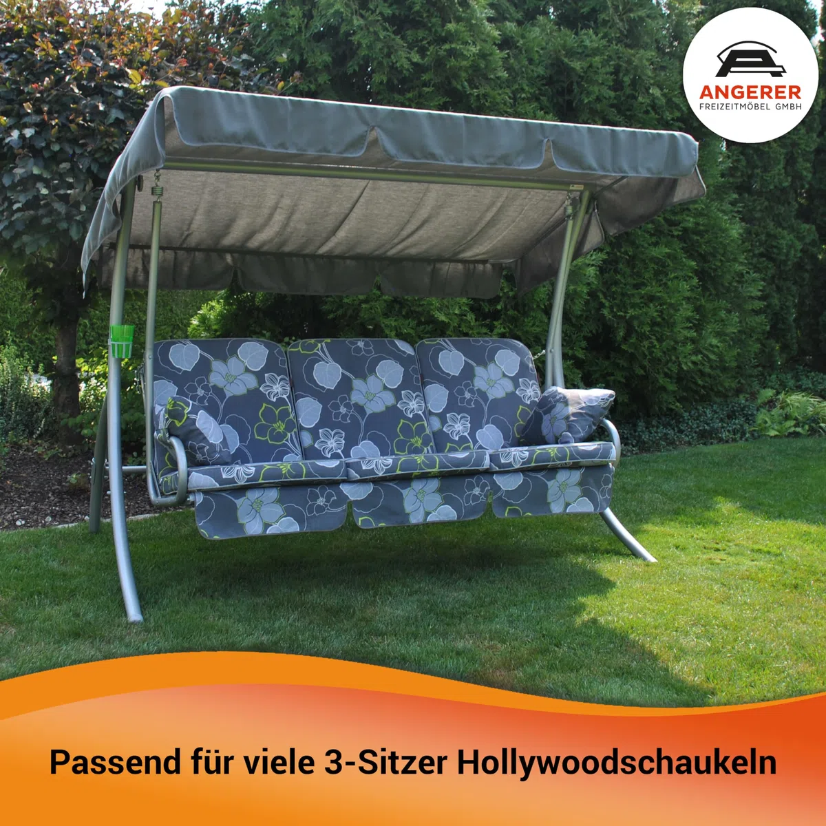 ANGERER Hollywoodschaukel Auflage Comfort – Ersatzauflage für 3-Sitzer Gartenschaukel – Polster für Schaukel zum Sitzen, Liegen & Entspannen, Made in Germany, hochwertiger Stoff, Grau-Grün geblümt