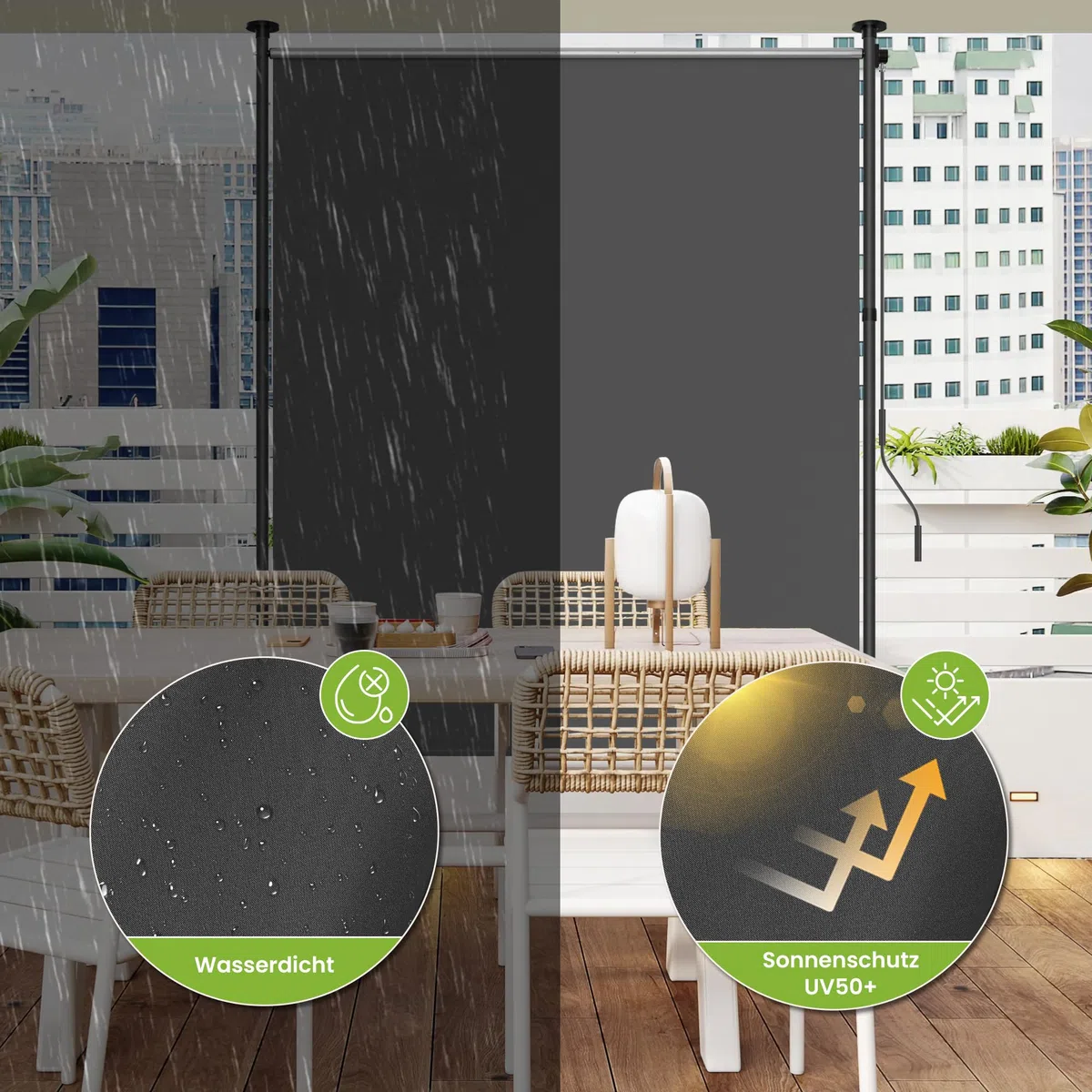 BelleMax Senkrechtmarkise Balkon außen ohne Bohren, Dunkelgrau 200x310cm Vertikalmarkise Klemmmarkise Mit Kurbel, Markise für Terrasse, Sichtschutz Sonnenschutz wetterfest