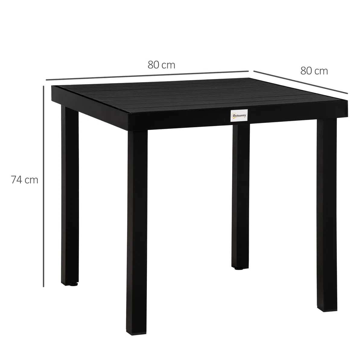 Outsunny Gartentisch für 6 Personen Esstisch Aluminiumtisch Gartenmöbel Loungemöbel pflegeleicht Kunststoff Natur+Schwarz 80 x 80 x 74 cm