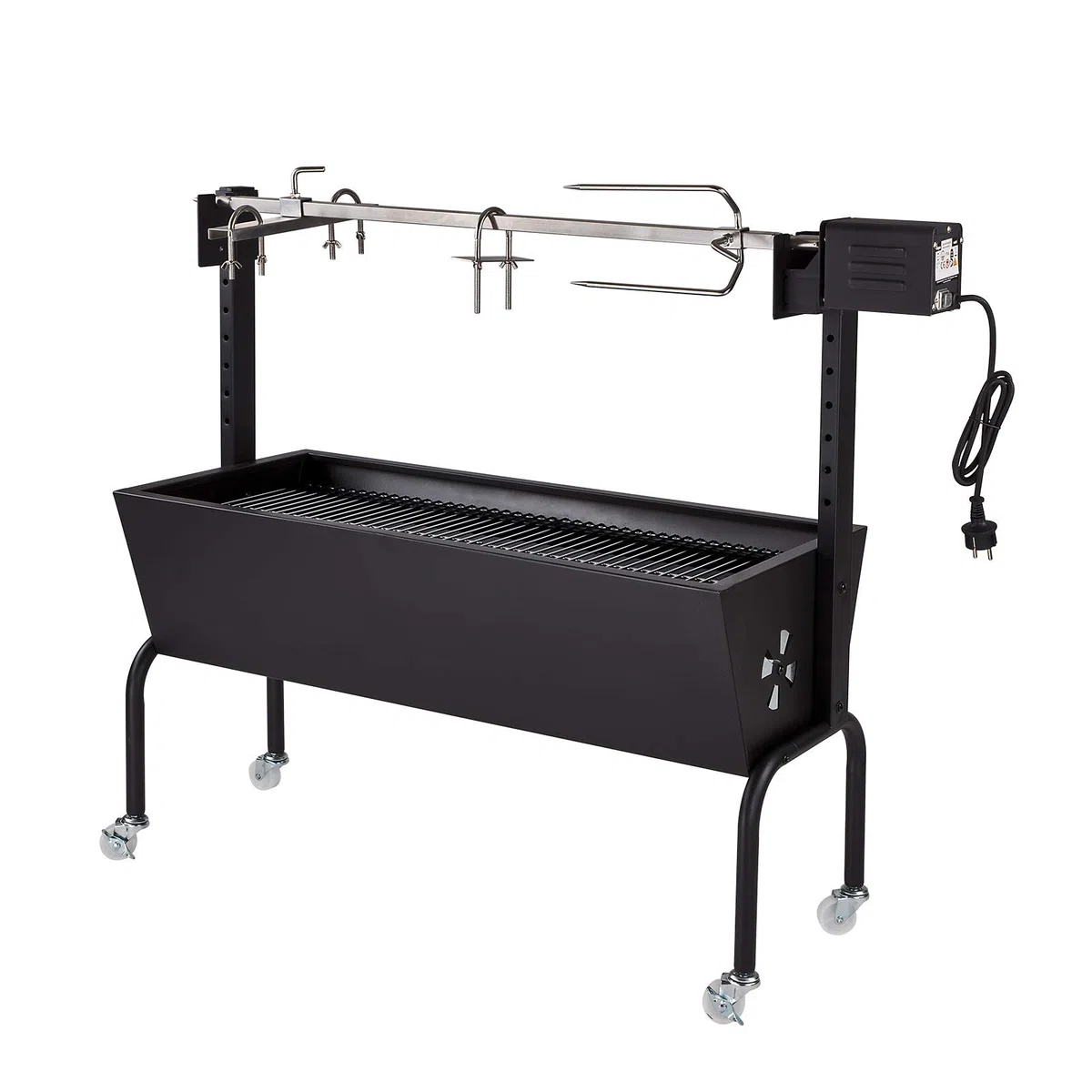 DEMA Spanferkelgrill Normandie – Lammgrill, BBQ Grill, Grillwagen, Spießgrill – 85 cm, mit Motor, robust, langlebig – für Spanferkel, Lamm, Outdoor