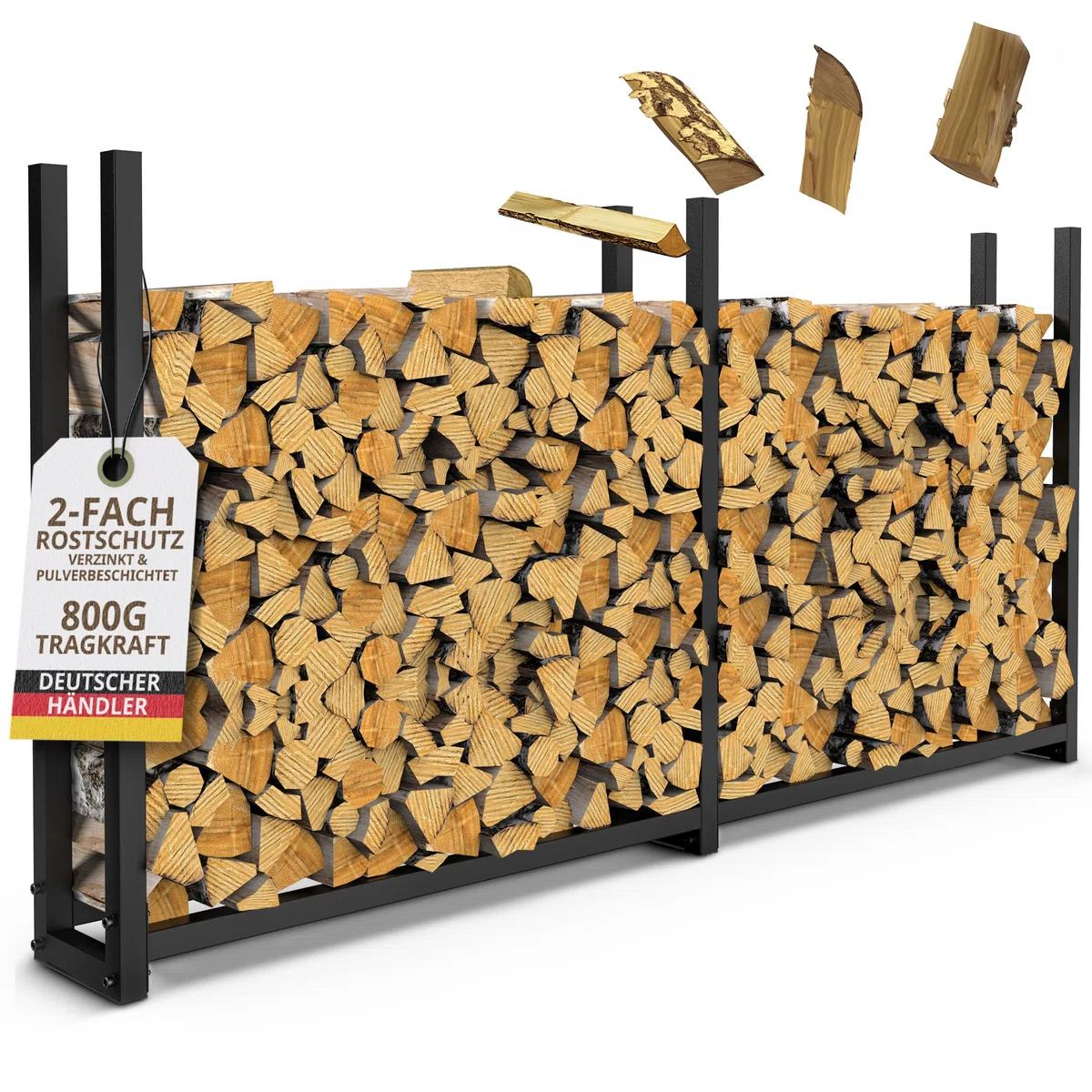 Kaminholzregal aussen Metall 223x25x115 | Stapelhilfe Brennholz VERZINKT 800kg Feuerholzregal für 25cm und 33cm Holz Kaminholzunterstand