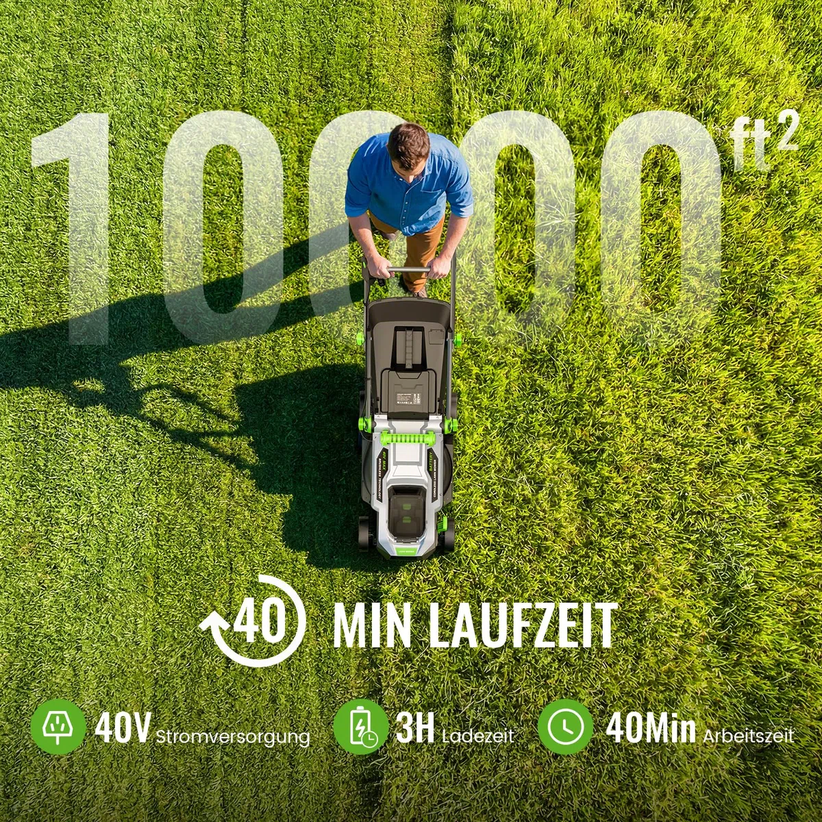 ETOOLAB Akku-Rasenmäher 40V (2x20V), 33cm Schnittbreite, bis 280 m², Brushless, Mulch-Kit, 30L Fangkorb, 25-75 mm Schnitthöhe, 2X 4,0 Ah Akkus+Ladegerät