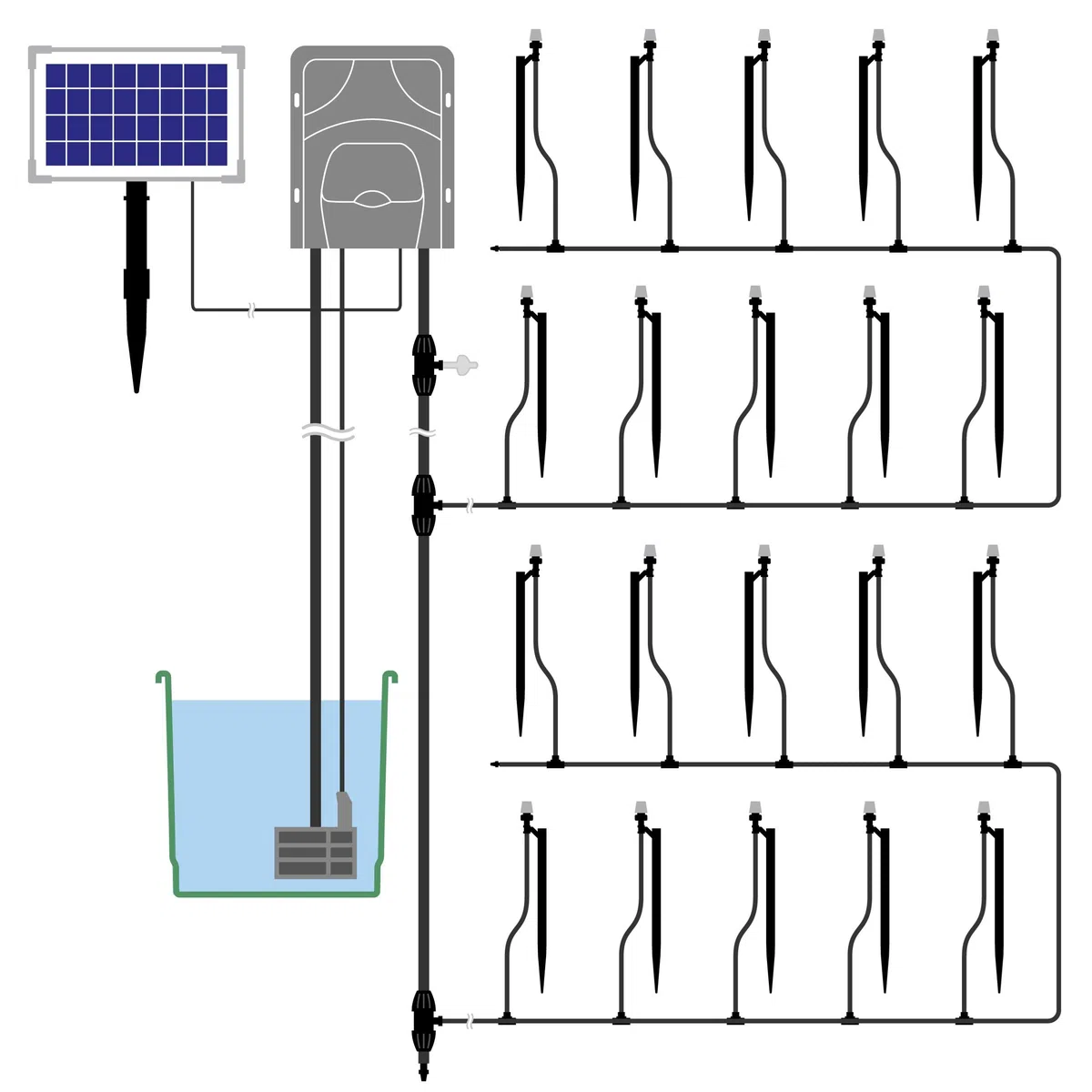 Esotec Solar Bewässerungssystem WaterSpray Professional, 20 Sprüher, Bewässerungscomputer Pflanzenbewässerung, automatische Bewässerung Garten Hochbeet Balkon Gewächshaus, 101122
