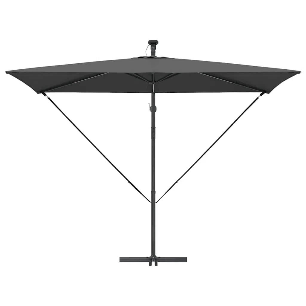 Sonnenschirm mit LED-Lichtleisten Anthrazit freischwingend 294 x 200 x 270 cm aus Polyester Aluminium wetterfest klappbar neigbar mit Solarlicht für Garten Balkon Terrasse