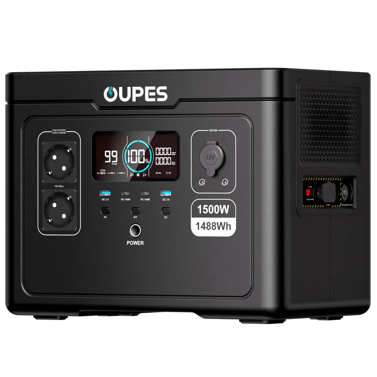 OUPES Exodus 1500 Tragbare Powerstation 1500W, 1488Wh Solargenerator mit 2 Steckdose (Boost 1700W, 3600W Spitze), Schnellladung, USV-Funktion Akku Generator für Camping, Wohnmobil, Reise